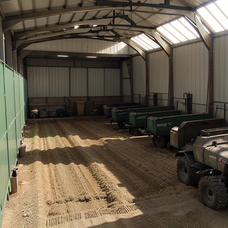 Design a Farm Workshop and Machinery Shed (Floor plan) that can accommodate: 1 Pickup, 2 Tractors with three plows, 2 Disk tractors 3m, 2 Corn (one-row, pull-type), and 2 Wagons (Box and gear, high wheel).