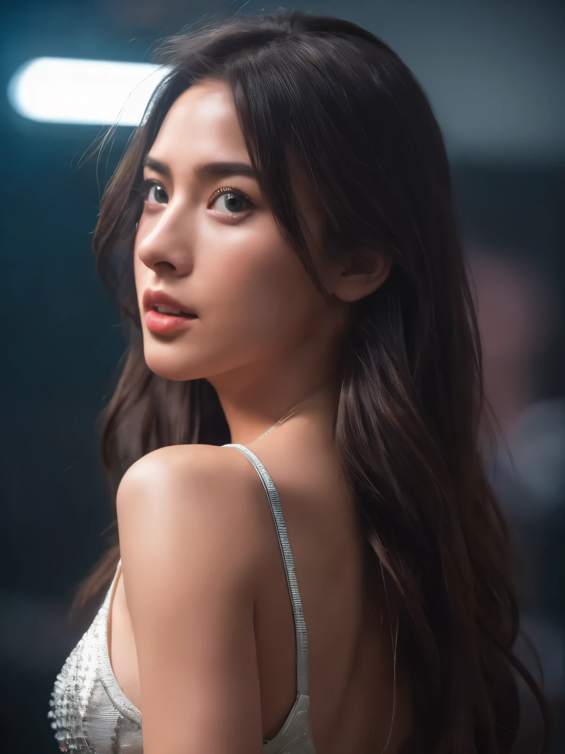 RAW photos,best qualtiy),(realisticlying,photograph realistic:1.3),best qualtiy,highly detailed,tmasterpiece,ultra - detailed,illustratio,1girll,The upper part of the body_Body,dynamic angle,World Mastery Theatre,Messy_Long_Hair,best qualtiy,extremely detailed CG unity 8k wal,astounding,Movie Lighting,Real Human,asiagirl