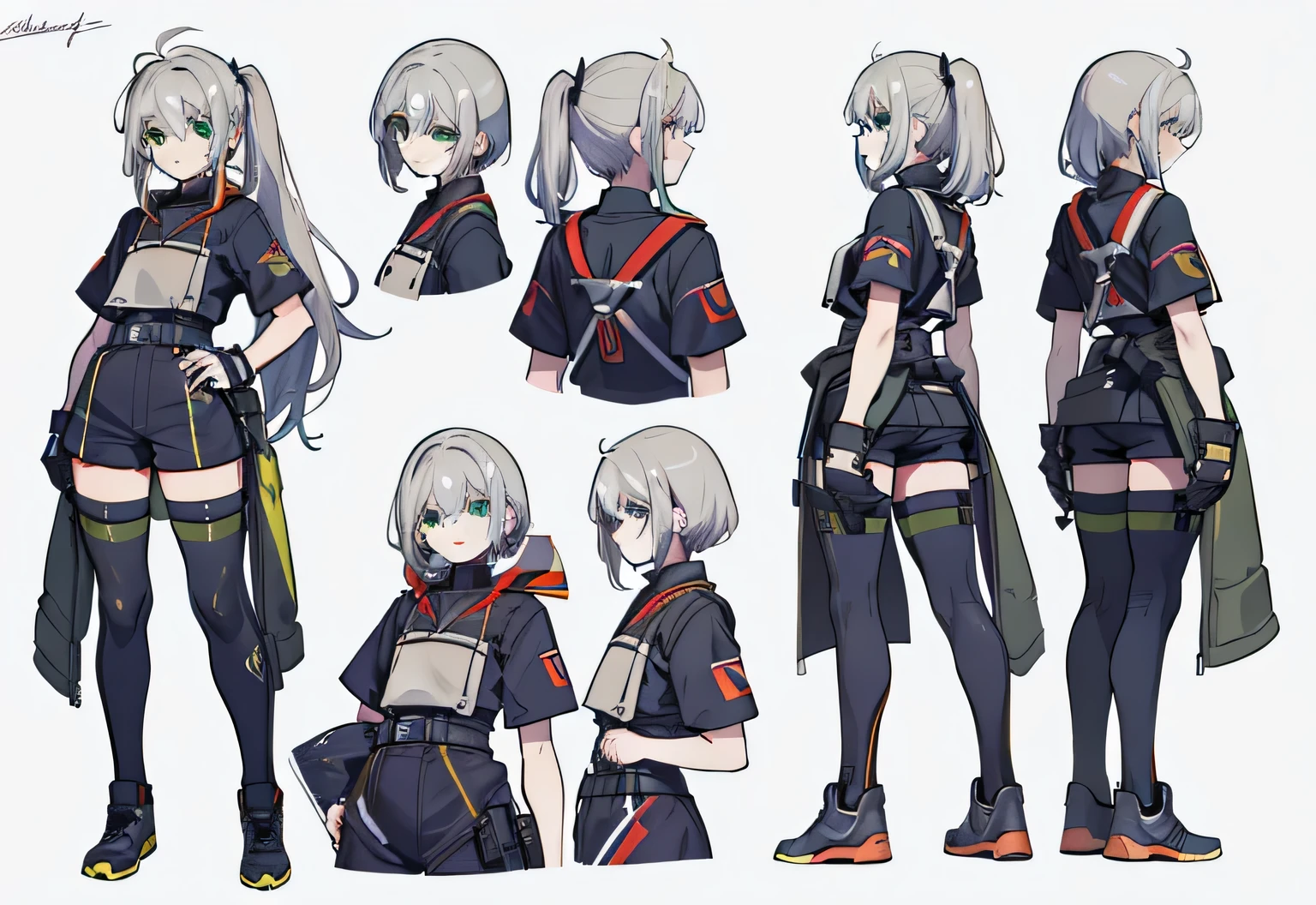 1 boy, italian boy, Reference table, role conception, Front Angle, Side Angle, Rear Angle, dynamic poses, (masterpiece:1.2), (Best quality:1.3), Matte clothing, Sporty style,minimalistic aesthetics, Casual Clothing,(Green Eyes),(Short hair details),(Long bangs),(White hair),(Pale skin),