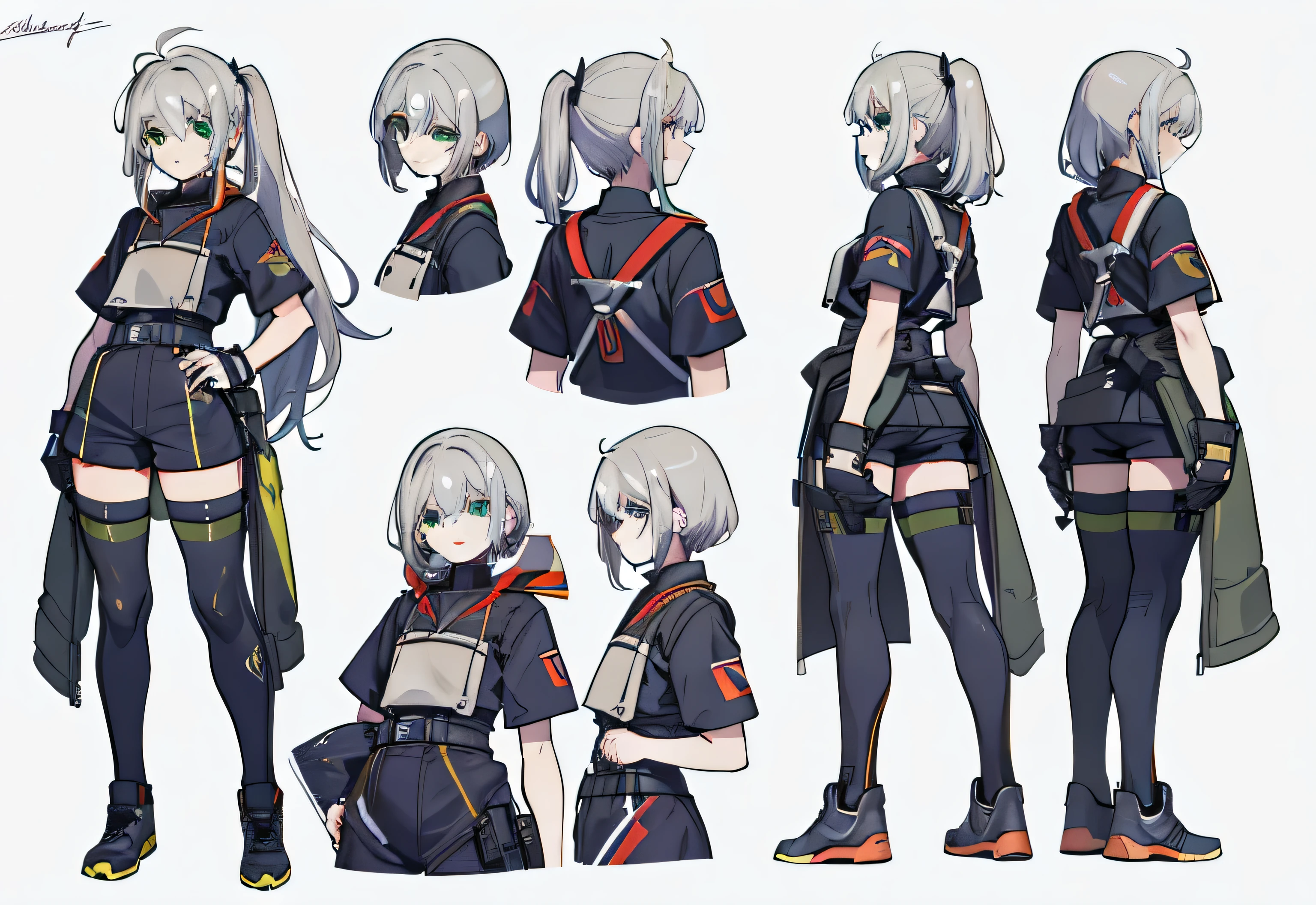 1 boy， italian boy， Reference table， role conception， Front Angle， Side Angle， Rear Angle， dynamic poses， （masterpiece：1.2）， （Best quality：1.3）， Matte clothing， Sporty style，minimalistic aesthetics， Casual Clothing，（Green Eyes），（Short hair details），（Long bangs），（White hair），（Pale skin），