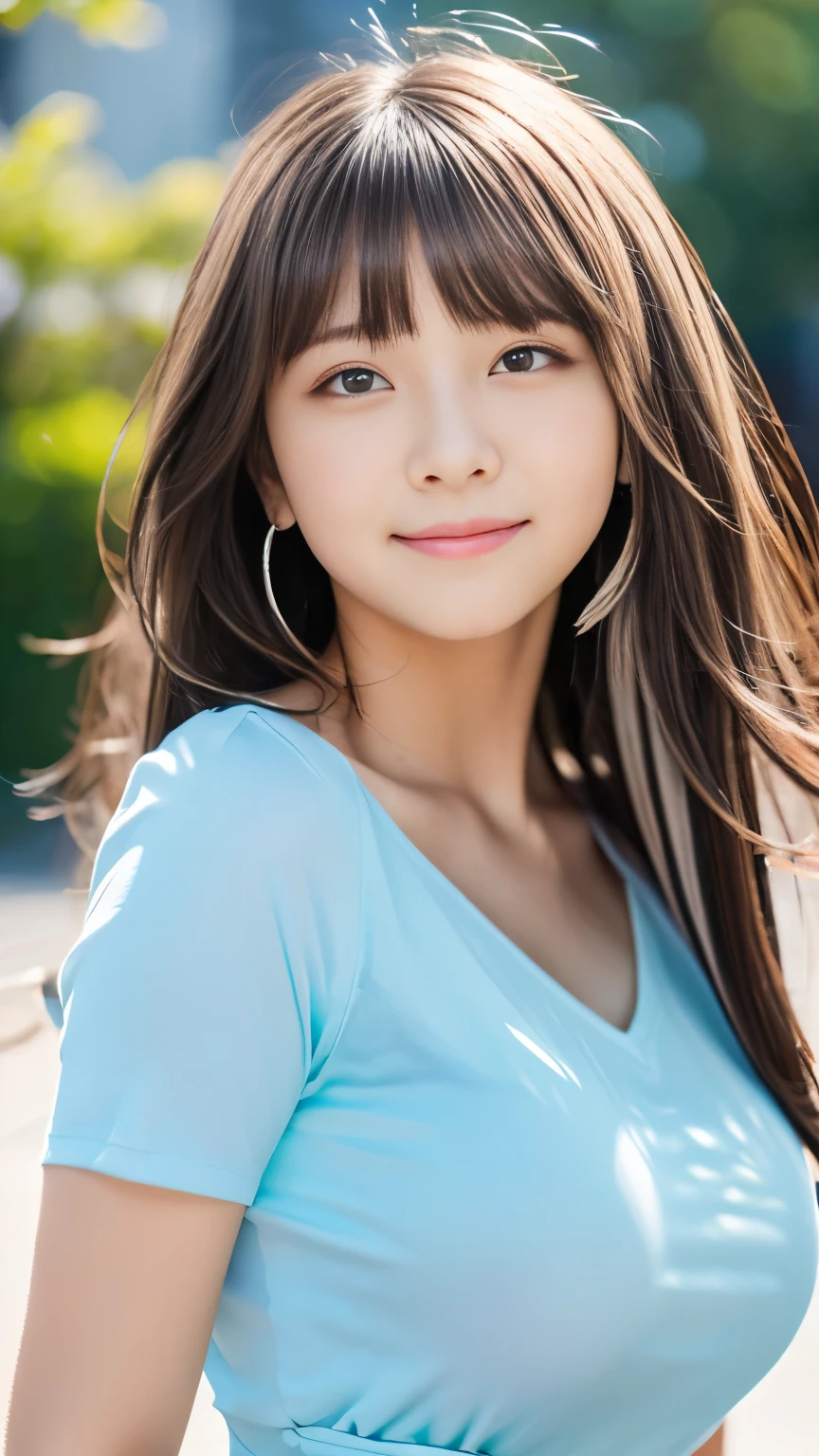 Sexy Big 、Sexy cute looks and cute 15 year old beautiful girl, beautiful and sexy face、A strong wind blows my hair in front of my face、With short platinum silver hair、beautiful, Cute and sexy eyes hidden behind long bangs、Colorful Dresses