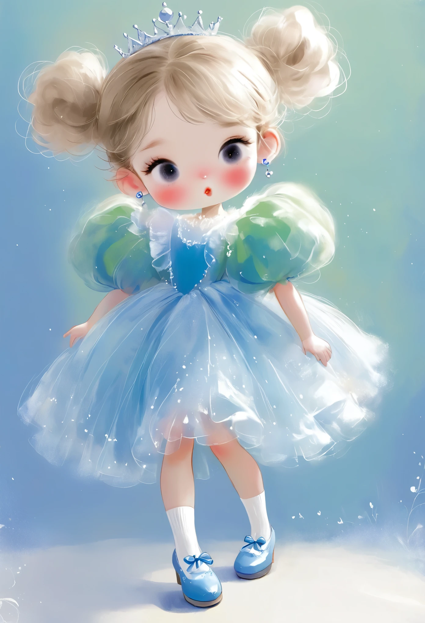 Rough texture，Hand-drawn style，sketch：1 girl,elegant，Fluffy skirt,Puff sleeves，Princess dress，Socks，shoe，earrings,Clean background，solitary,