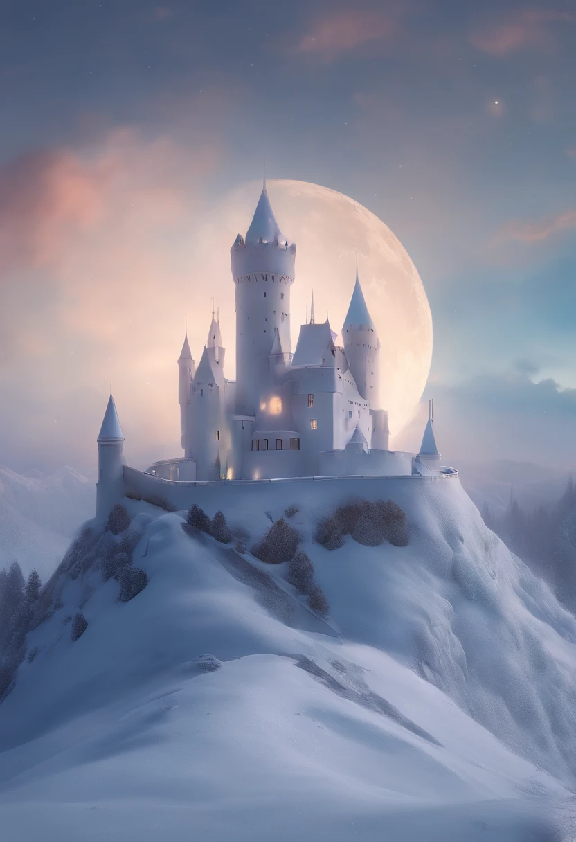 
         The Milky Way renders the dream castle with the effect of ice, snow and cold. It is a kind of architecture full of fairy tale color and romantic atmosphere. The magnificent dream castle usually has a magnificent appearance.，

             The towering fantasy castles often have towers and spires that reach into the sky. The architectural style and layout of fantasy fantasy castles are often different from those in the real world.

          ，Full of fantasy and fantasy elements Dreamy mysterious magic magical atmosphere,Romantic movie shot master art masterpiece high detail highly detailed digital art，Fantasy Art Performance，Surreal