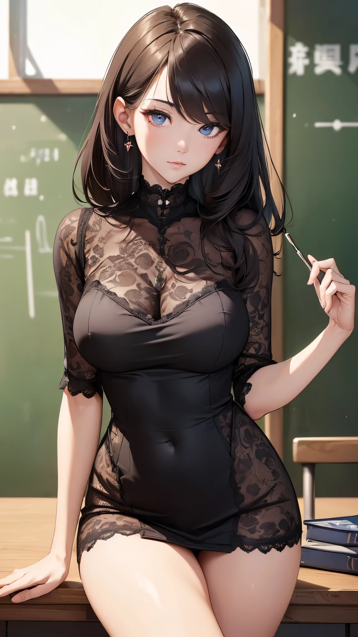 (((masterpiece))),(((High resolution)))、(((8K)))、(((perfect face)))、(((Beautiful woman teacher))), look at the camera, thighs, ((top quality eyes)), ((detailed eyes)), ((detailed face)), (detailed texture)
