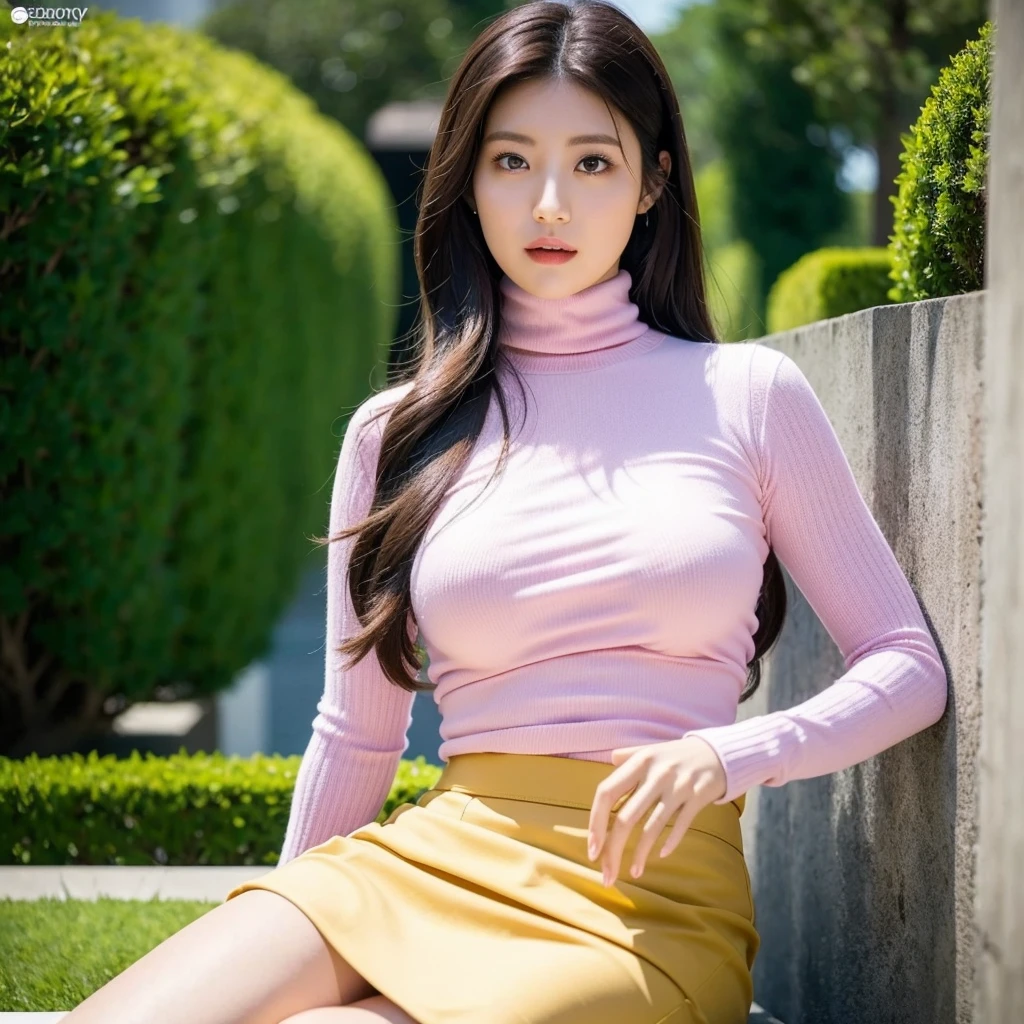 1girl,sexy pose,best quality,masterpiece,illustration,an extremely delicate and beautiful,CG,unity,8k wallpaper,Amazing,finely detail,masterpiece,official art,extremely detailed CG unity 8k wallpaper,incredibly absurdres,huge filesize,ultra-detailed,highres,extremely detailed,beautiful detailed girl,realistic,full frontal,outdoors,turtleneck shirt,skirt,light contrast,