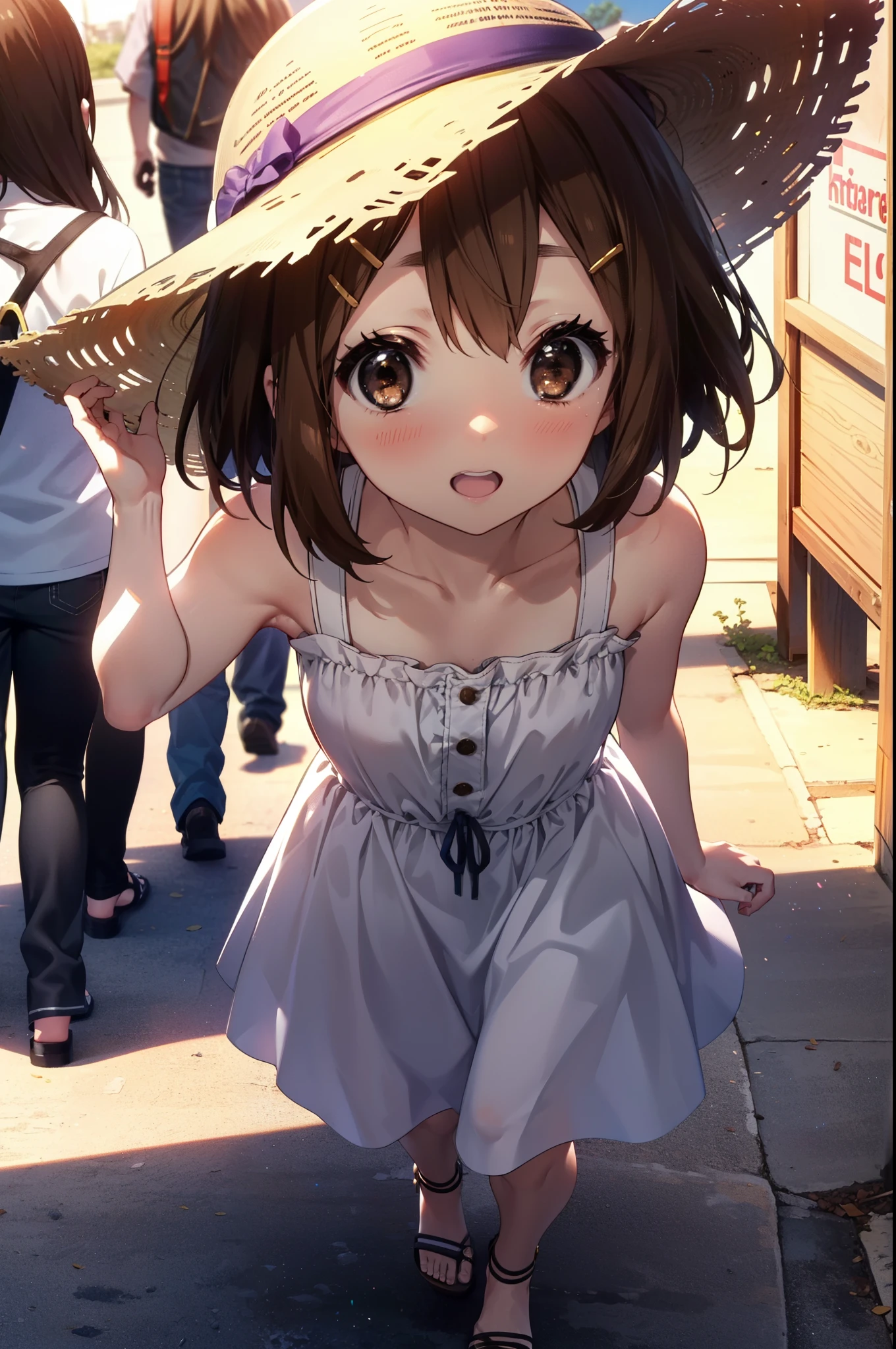 yuihirasawa, Yui Hirasawa, short hair, Brown Hair, hair ornaments, (Brown eyes:1.5), Hair Clip,smile,blush,Straw hat,Open your mouth,Sleeveless dress,Long skirt skirt,Cute heeled sandals,walking,True Summer,Daytime,Clear skies,So that the whole body goes into the illustration,
Destroy outdoors, In town,Building district,crowd, people々々,
壊す looking at viewer, Systemic
break (masterpiece:1.2), highest quality, High resolution, unity 8k wallpaper, (figure:0.8), (Beautiful fine details:1.6), Highly detailed face, Perfect lighting, Highly detailed CG, (Perfect hands, Perfect Anatomy),