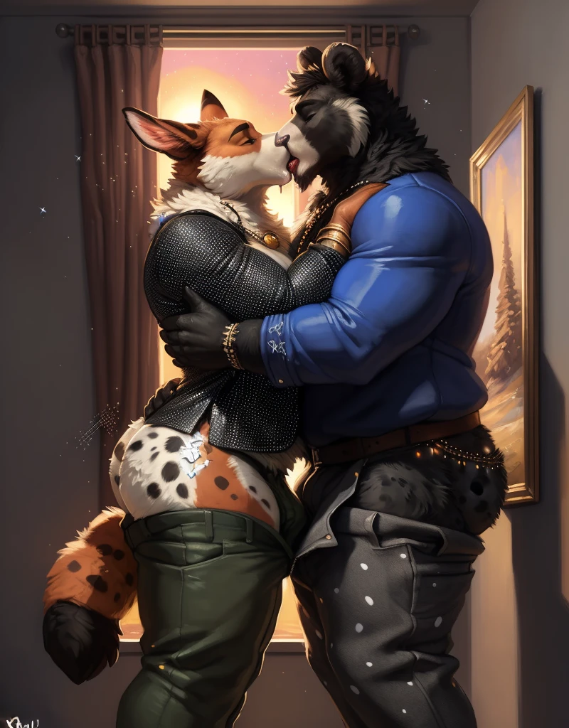 ✨🎉🎊, (Sfw:1.7), ((((fursuit)))), ((((fursuiter)))), ((((fursuiting)))), (3d_artwork:1.5), (unreal engine:1.5) , inky, dark, dark fur, dark shadows, dark room, black room, black walls, indoors, (group of men flatly pressed together:1.6), 🐰x🐇x🦝x🦌x🦙x🐂x🐿x🦜x🐦x🐤x🦘x🐮x🐻x🐼x🐈, ((absurd res)), ((ultra high resolution)), ((masterpiece quality)), (isometric view), (impressive lighting), (sunset clouds), (floating hearts), (((sparkles))), confetti, sunlight, ⫷|⫸ by foxovh, by sligarthetiger, by cumbread, by gammainks, ((by seibear)), by lollipopcon, by dizzyknight, by greasymojo, ((by xpray)), ((by roly)), by honovy, by taran fiddler, by kenket, by Pixelsketcher, by Bayard Wu, by Thomas Benjamin Kennington, by Einshelm, ⫷|⫸ jewelry, necklace, bracelet, ⫷|⫸ (fuzzy furry body:1.6), (tall body), ((beautiful fur pattern)), (raised tail), chubby, (stunningly beautiful legs), (detailed fuzzy face), hyperrealistic, (covered by fur:1.7), (naturally censored:1.9), (two big cuddly men kissing:1.5), (tight clothing), ((gentlemen)), ((clothing accessories)), (dressed to impress:1.8), (fully clothed:1.9), (furry pants:1.8), (designer clothes:1.8), ((fancy outfit)), (spotty laced clothes:1.5), (((excessive clothing))), safe for work, (full butt under clothing:1.4), (big pecs), (old & elderly), big fluffy tail, drooling saliva, (((tackling))), ((fashionista)), (((shaking togther))), (((flexible))), holding butt, ((drawn from a unique angle)), ((pants down)), (underwear),