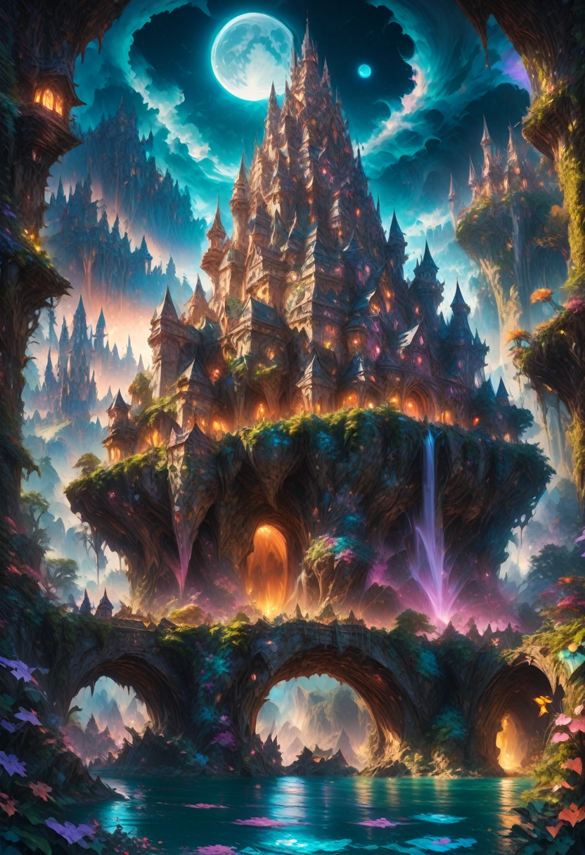 Dream Castle, aesthetic, Masterpiece, a castle with a full moon in the background and a lake in the foreground, beautiful detailed fantasy, magical castle, fantasy highly detailed, beautiful castle, beautiful art uhd 4 k, fantasy castle, 4k highly detailed digital art, magic fantasy highly detailed, detailed fantasy digital art, 4k fantasy art, fantasy fairytale story, ultra detailed fantasy, digital art inspired by Marc Simonetti, Artstation contest winner, fantasy art