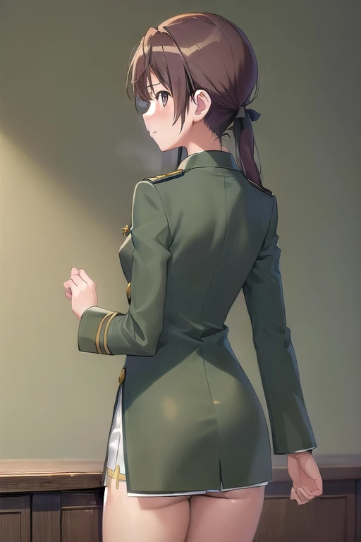 (masterpiece:1.4),(最high quality:1.3),Very detailedな,8k,CG,wallpaper,High resolution,high quality,High resolution,Very detailed,Perfect lighting, Gertrud Barkhorn, uniform, Medium chest、Back view