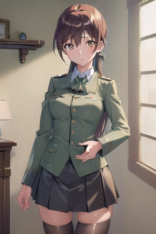 (masterpiece:1.4),(最high quality:1.3),Very detailedな,8k,CG,wallpaper,High resolution,high quality,High resolution,Very detailed,Perfect lighting, Gertrud Barkhorn, uniform, Medium chest、Under the skirt