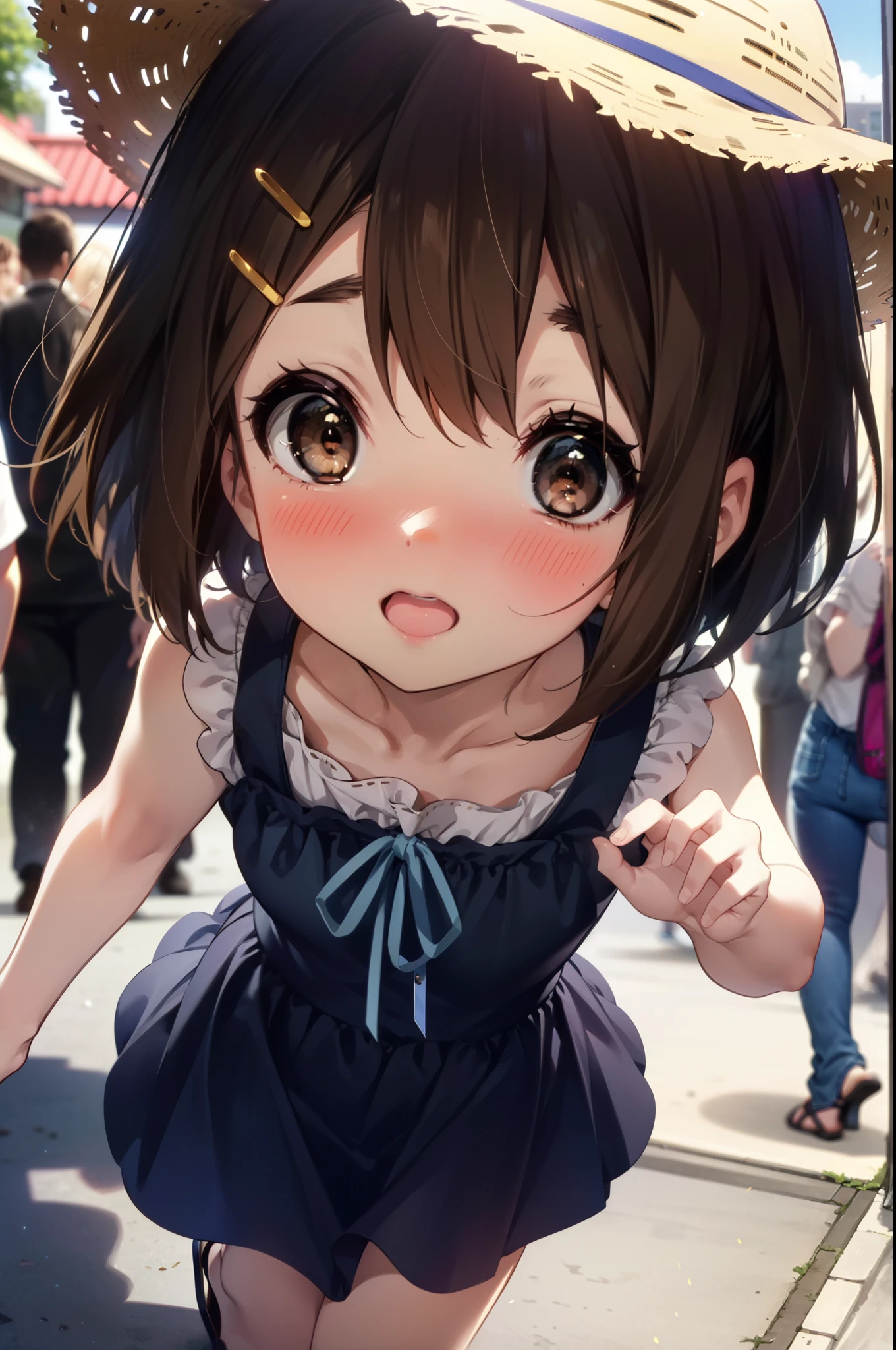 yuihirasawa, Yui Hirasawa, short hair, Brown Hair, hair ornaments, (Brown eyes:1.5), Hair Clip,One-shoulder sweater,mini skirt,Black pantyhose,short boots,Walking,morning,morning陽,The sun is rising,smile,Open your mouth,whole bodyがイラストに入るように
break outdoors,Building district, 
break looking at viewer, whole body,
break (masterpiece:1.2), Highest quality, High resolution, unity 8k wallpaper, (figure:0.8), (Beautiful attention to detail:1.6), Highly detailed face, Perfect lighting, Highly detailed CG, (Perfect hands, Perfect Anatomy),