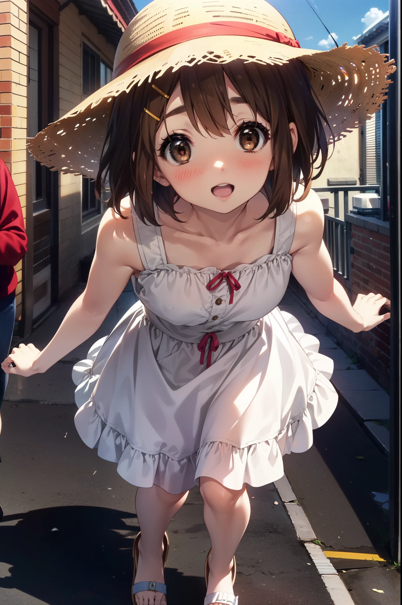 yuihirasawa, Yui Hirasawa, short hair, Brown Hair, hair ornaments, (Brown eyes:1.5), Hair Clip,smile,blush,Straw hat,Open your mouth,Sleeveless dress,Long skirt skirt,Cute heeled sandals,walking,True Summer,Daytime,Clear skies,So that the whole body goes into the illustration,
Destroy outdoors, In town,Building district,crowd, people々々,
壊す looking at viewer, Systemic
break (masterpiece:1.2), highest quality, High resolution, unity 8k wallpaper, (figure:0.8), (Beautiful fine details:1.6), Highly detailed face, Perfect lighting, Highly detailed CG, (Perfect hands, Perfect Anatomy),