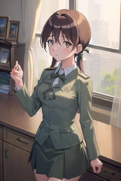 (masterpiece:1.4),(最high quality:1.3),Very detailedな,8k,CG,wallpaper,High resolution,high quality,High resolution,Very detailed,Perfect lighting, Gertrud Barkhorn, uniform, Medium chest、Lift up your skirt