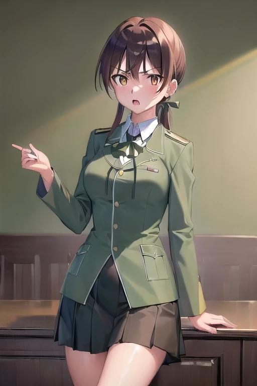 (masterpiece:1.4),(最high quality:1.3),Very detailedな,8k,CG,wallpaper,High resolution,high quality,High resolution,Very detailed,Perfect lighting, Gertrud Barkhorn, uniform, Medium chest、anger