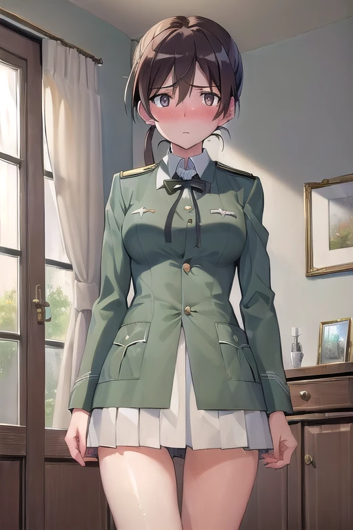 (masterpiece:1.4),(最high quality:1.3),Very detailedな,8k,CG,wallpaper,High resolution,high quality,High resolution,Very detailed,Perfect lighting, Gertrud Barkhorn, uniform, Medium chest、Embarrassed