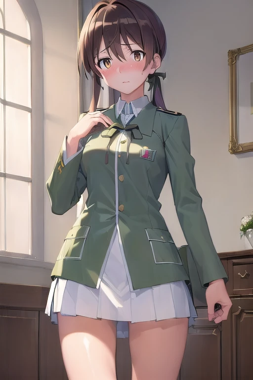 (masterpiece:1.4),(最high quality:1.3),Very detailedな,8k,CG,wallpaper,High resolution,high quality,High resolution,Very detailed,Perfect lighting, Gertrud Barkhorn, uniform, Medium chest、Embarrassed