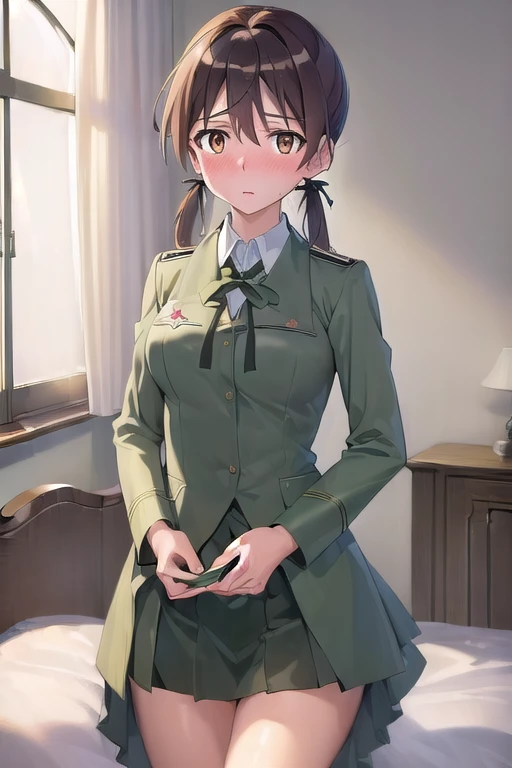 (masterpiece:1.4),(最high quality:1.3),Very detailedな,8k,CG,wallpaper,High resolution,high quality,High resolution,Very detailed,Perfect lighting, Gertrud Barkhorn, uniform, Medium chest、Embarrassed