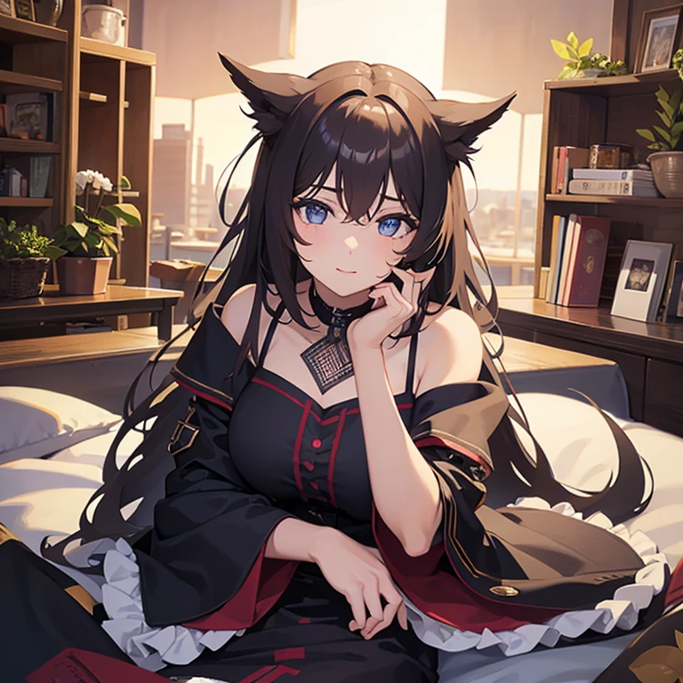 Cat ear girl,Cat&#39;s Tail,Blonde,,Red Dress,Long skirt,An attractive dress with a wide open back,Red elbow-length gloves,Illuminated by the moonlight,Shy smile,Castle rooftop,A fantastic atmosphere, Fireworks in the night sky, Face illuminated by light, Characters stand out, The background is blurred, The focus is on the characters, Sharp details, Dim light at night