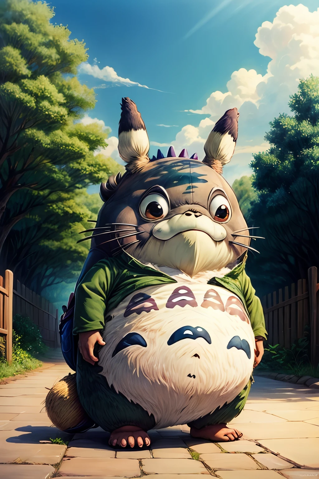 Totoro,Sit on grass,Look at the sky,Sunnyday