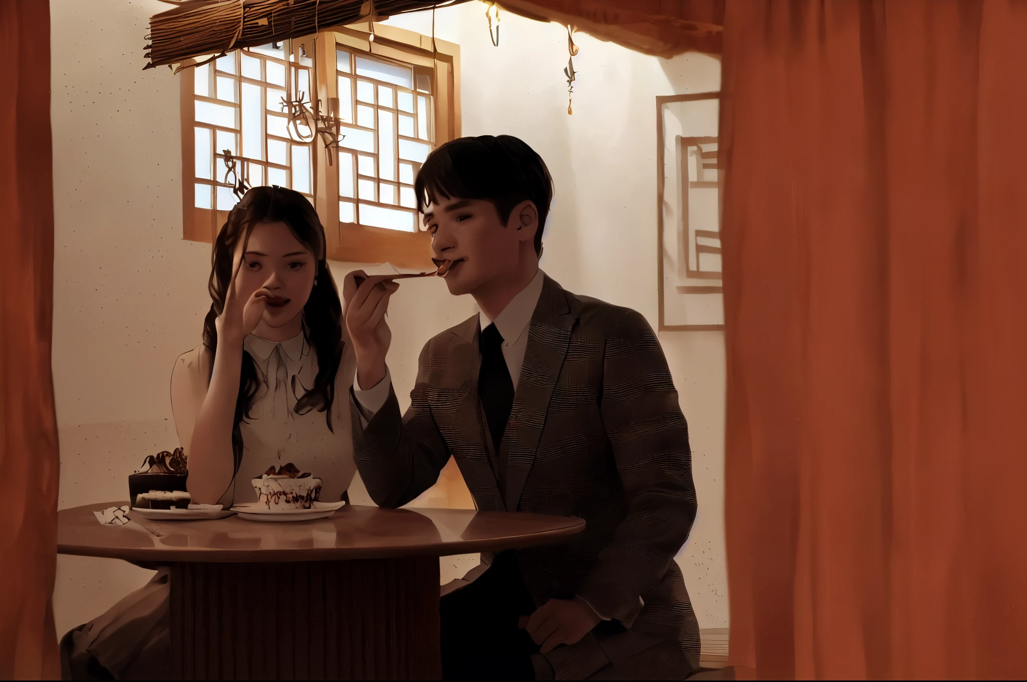 Two people are sitting at a table and eating together, still in the movies, still in the movies, Still in live action movies, Highlight scenes from the movie, A still from the film 프레임, a scene from a movie, 실사 a scene from a movie, film still in the movies, Video Frame Stills, A still from the film, Film promotional stills, still in the movies 촬영