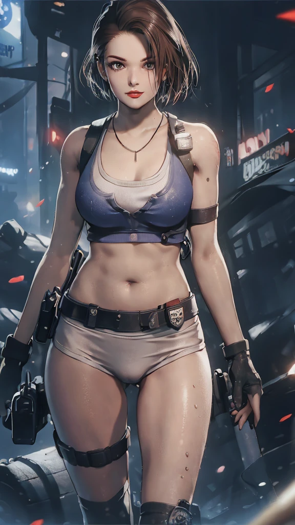 beautiful girl, 18 years old, medium breasts,wet, camel toe, red lips ,
White underwear, sexy pose,
Resident evil, Jill Valentine,