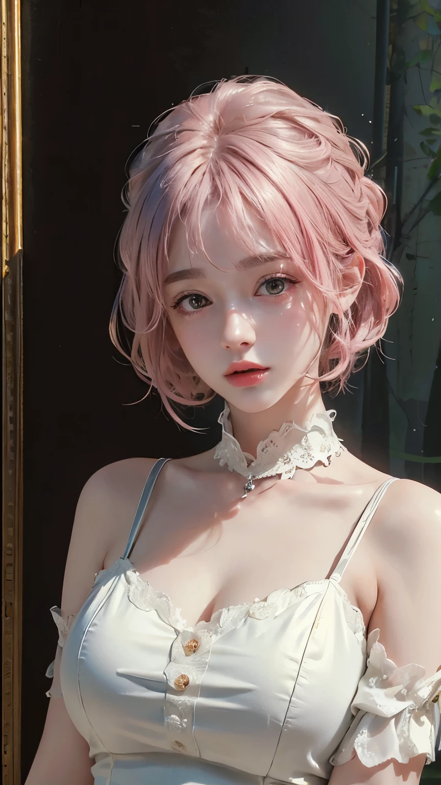 (8k, highest quality, masterpiece: 1.4), Very detailed, highest quality, Ultra-high resolution, Written boundary depth,(Realistic:1.4,RAW shooting,)Ultra-Realistic Capture,(Very detailed,High definition 16K), cute, girl, short hair, Pink Hair, refresh, clear