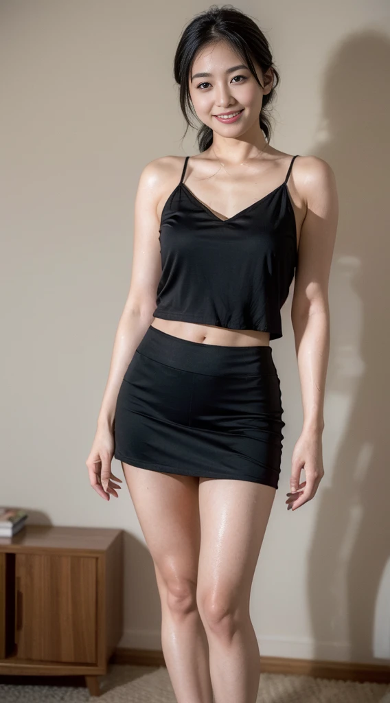 RAW photo, photo of overweight 15 year old teen, (long brunette hair), (tight skirt), (red off shoulder top), standing outdoors, pale white skin, thick thighs, freckles, blemishes, lipstick, ((short height, broad shoulders, ((wide hips and waist)), ((chubby:1.3))