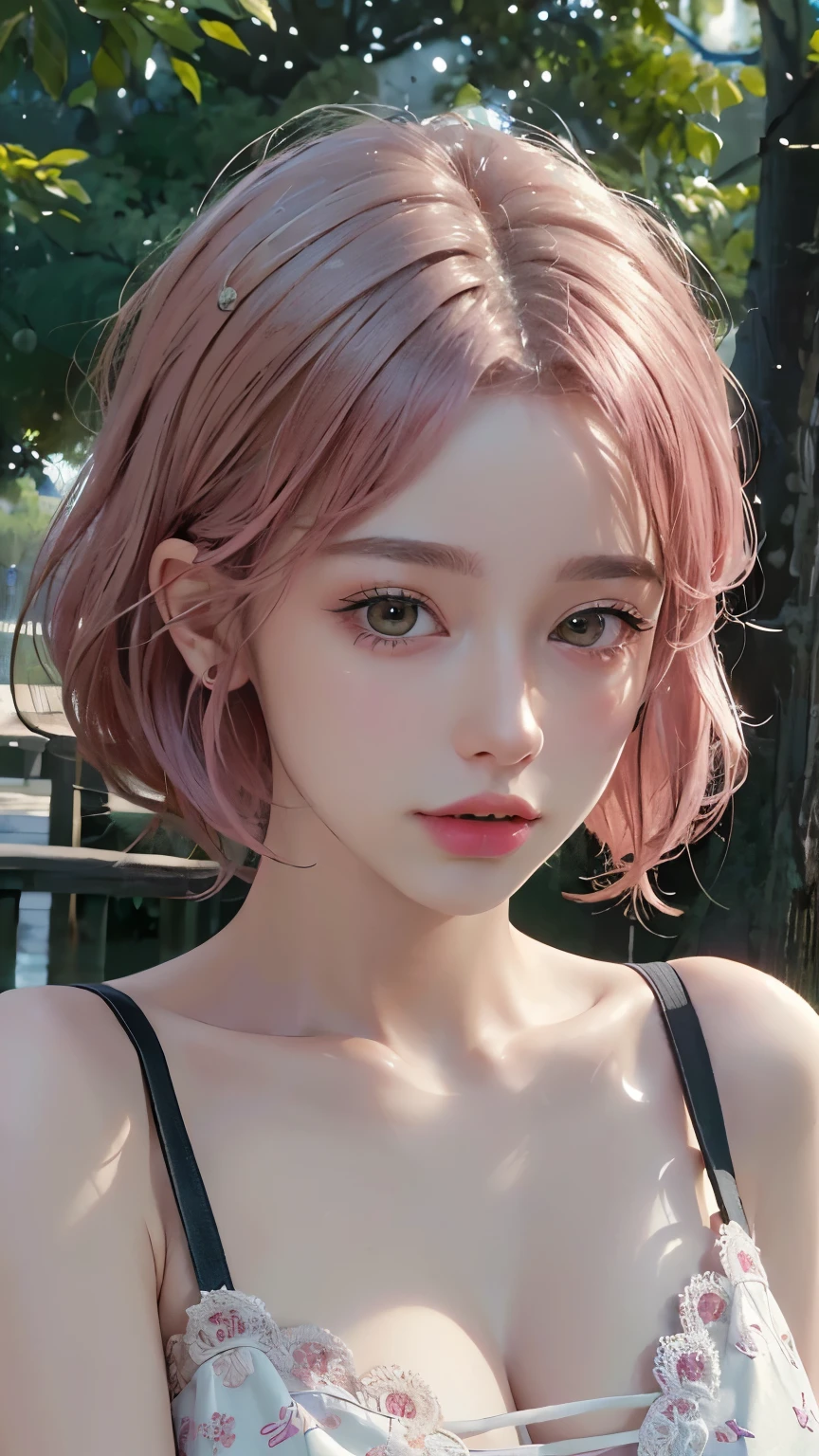 (8k, highest quality, masterpiece: 1.4), Very detailed, highest quality, Ultra-high resolution, Written boundary depth,(Realistic:1.4,RAW shooting,)Ultra-Realistic Capture,(Very detailed,High definition 16K), cute, girl, short hair, Pink Hair, refresh, clear
