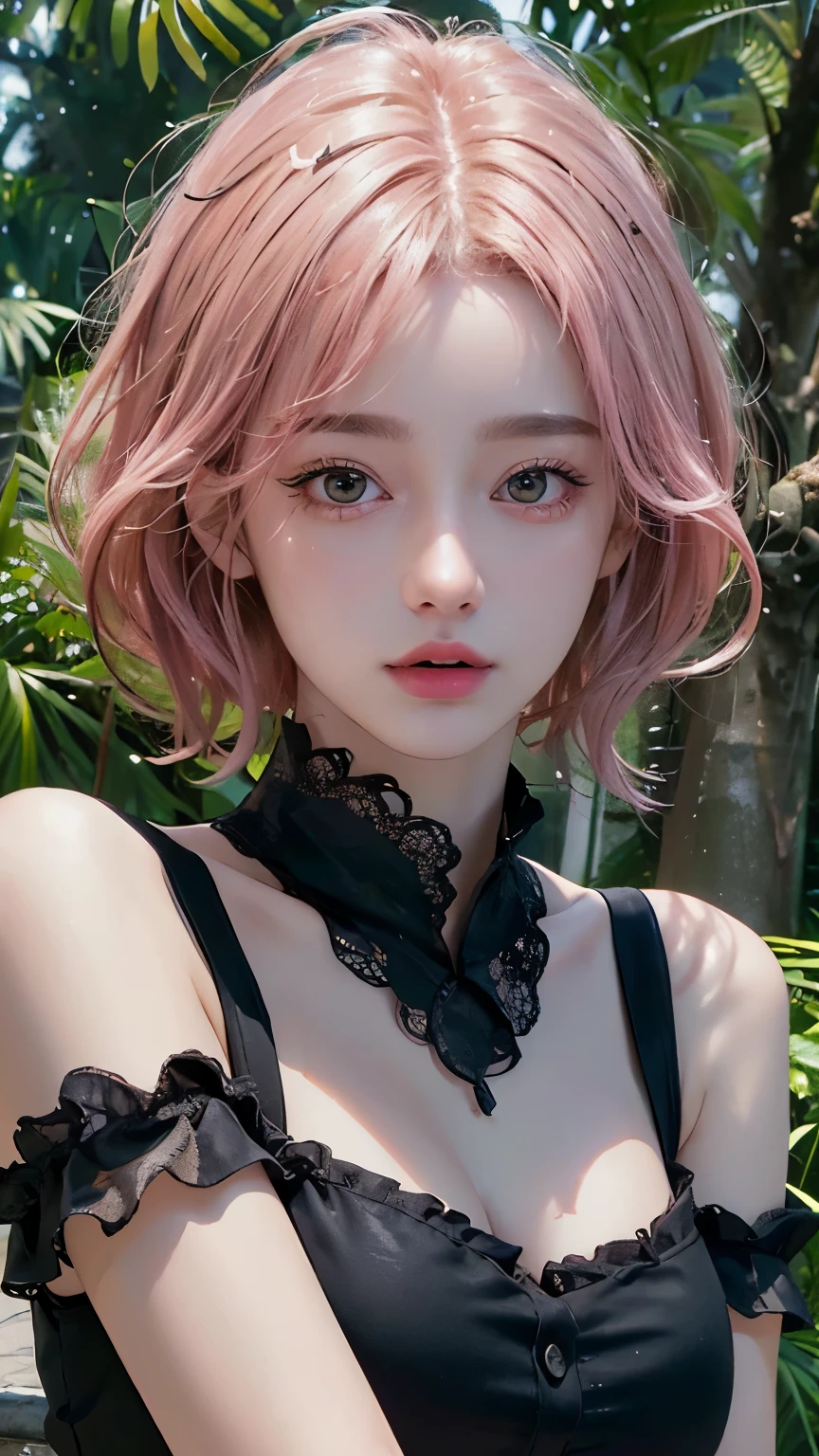 (8k, highest quality, masterpiece: 1.4), Very detailed, highest quality, Ultra-high resolution, Written boundary depth,(Realistic:1.4,RAW shooting,)Ultra-Realistic Capture,(Very detailed,High definition 16K), cute, girl, short hair, Pink Hair, refresh, clear