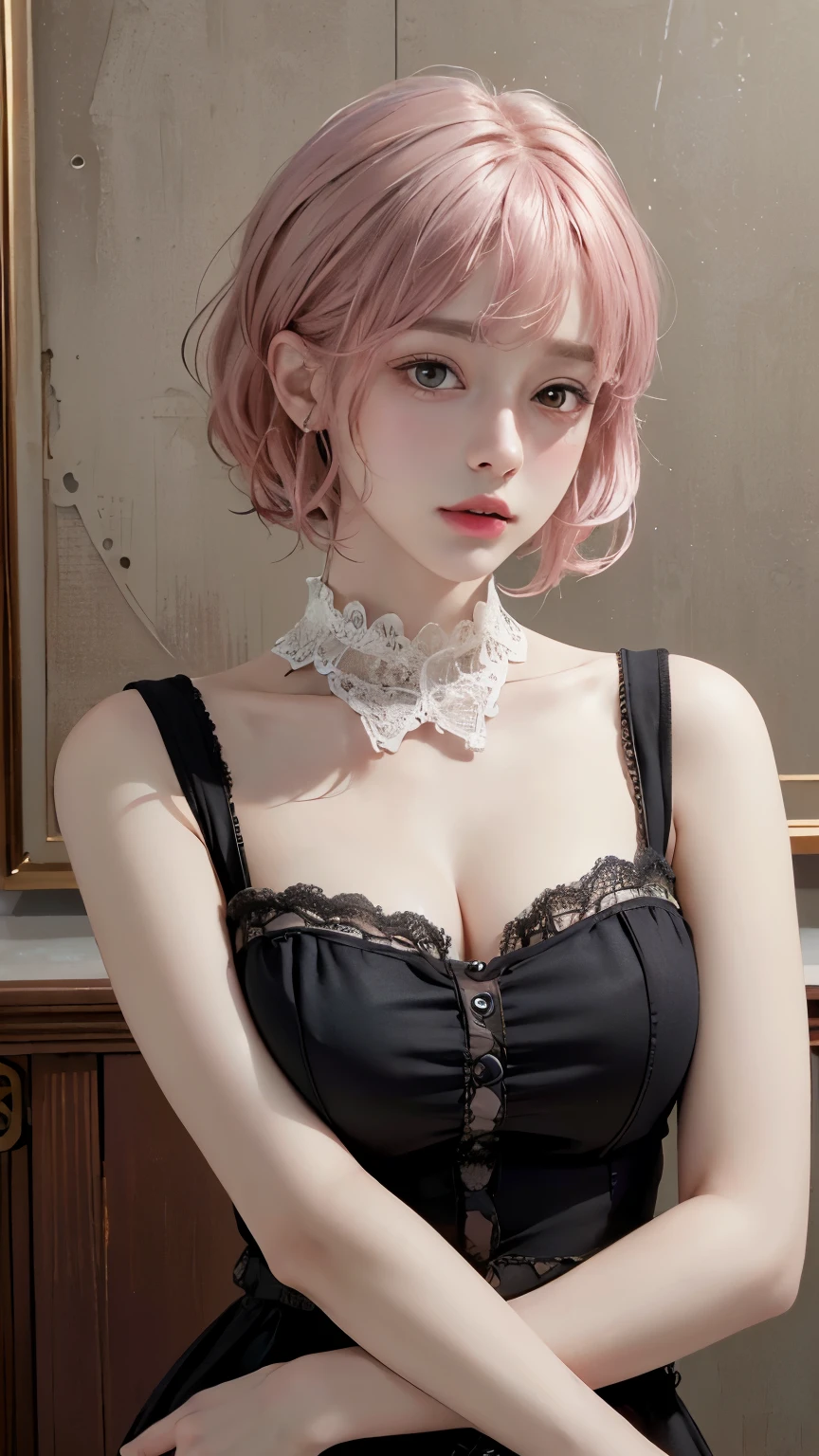 (8k, highest quality, masterpiece: 1.4), Very detailed, highest quality, Ultra-high resolution, Written boundary depth,(Realistic:1.4,RAW shooting,)Ultra-Realistic Capture,(Very detailed,High definition 16K), cute, girl, short hair, Pink Hair, refresh, clear