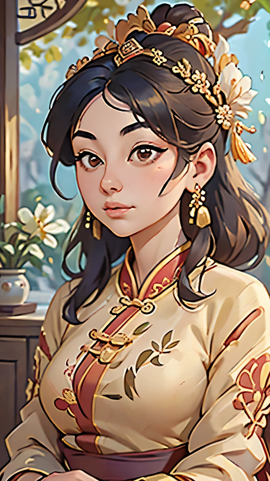 a close up of a woman wearing a red and gold dress, a detailed painting inspired by Gu An, trending on cgsociety, cloisonnism, ancient chinese princess, beautiful render of tang dynasty, chinese empress, traditional chinese, wearing ancient chinese clothes, hanfu, chinese costume, chinese style, palace ， a girl in hanfu, traditional chinese clothing