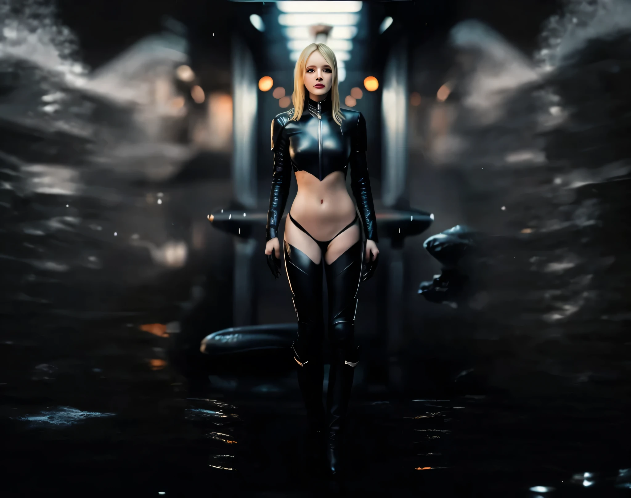 blonde woman in black costume