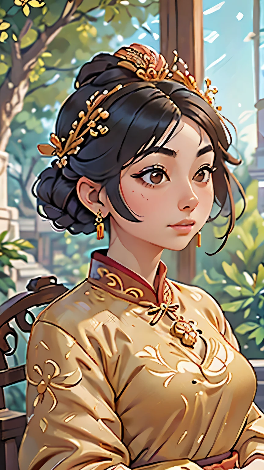 a close up of a woman wearing a red and gold dress, a detailed painting inspired by Gu An, trending on cgsociety, cloisonnism, ancient chinese princess, beautiful render of tang dynasty, chinese empress, traditional chinese, wearing ancient chinese clothes, hanfu, chinese costume, chinese style, palace , a girl in hanfu, traditional chinese clothing