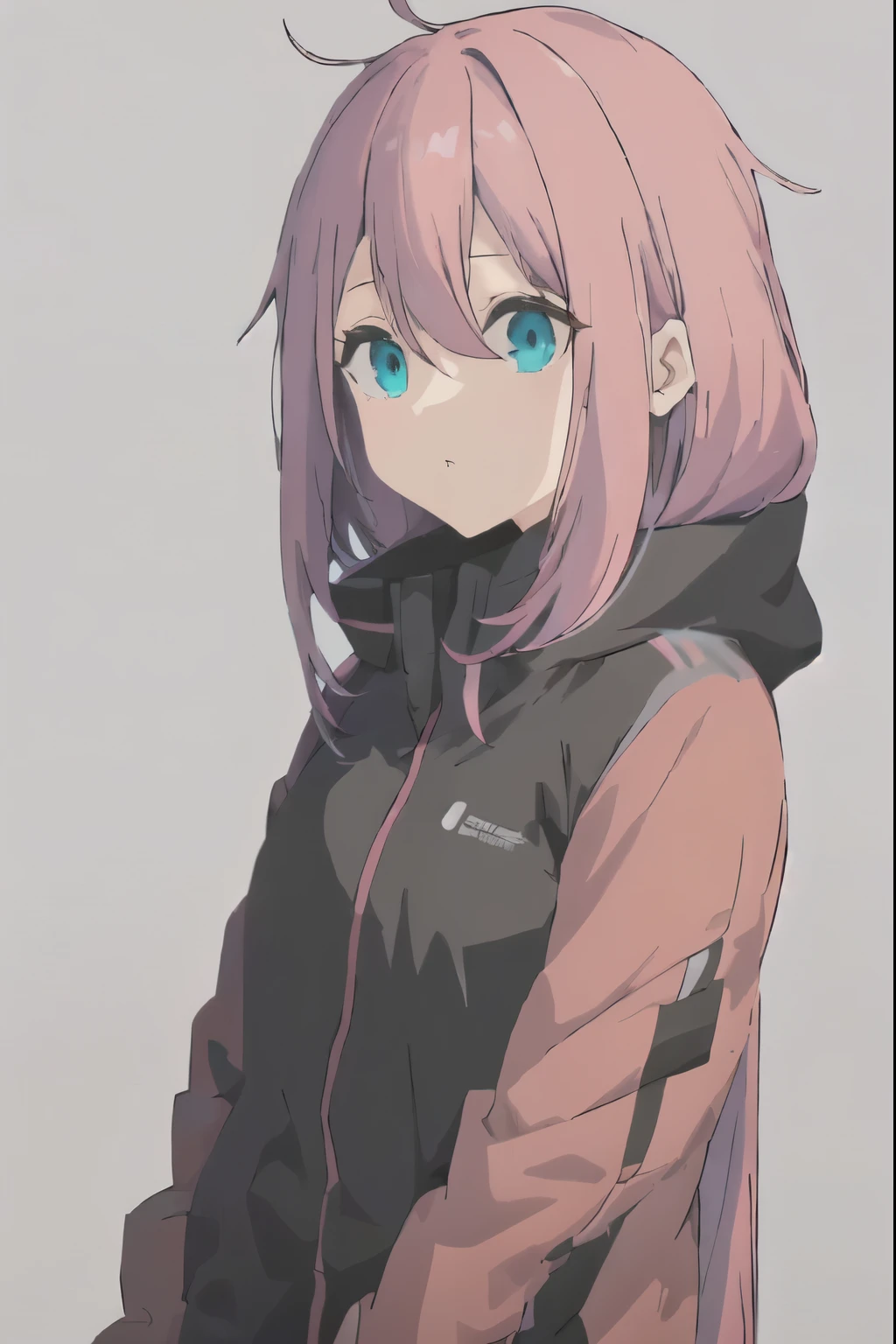 anime girl with pink hair and blue eyes in a black jacket, made with anime painter studio, portrait anime girl, flat anime style shading, anime style 4 k, painted in anime painter studio, an anime girl, artwork in the style of guweiz, subtle anime style, cute anime girl, anime style. 8k, portrait of an anime girl, haruno sakura ,black thick outline black thick line in hair