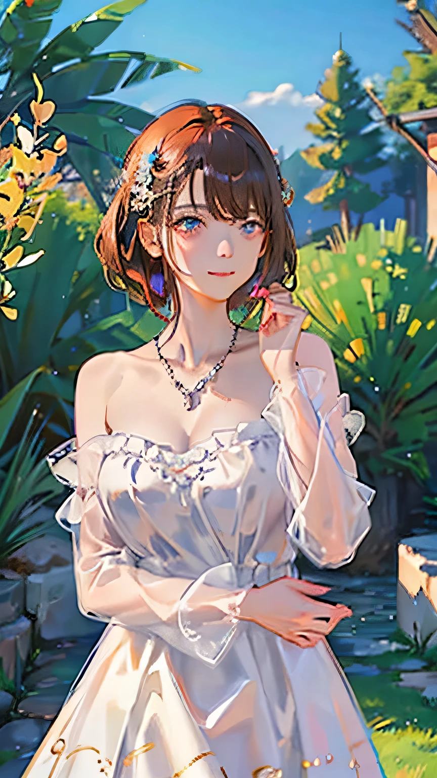 (highest quality, High resolution), Glowing Eyes, Delicate facial features, Vibrant colors, Dreamy atmosphere, Fantasy Theme, Floral Background, Graceful Movement, Detailed clothing, loose fitting dress, Elegant fashion, Magic lighting, Mysterious Aura, Heavenly Beauty, Magic thread, Whimsical elements,Big Breasts、Red attire、Colorful costumes、lingerie、Purple outfit