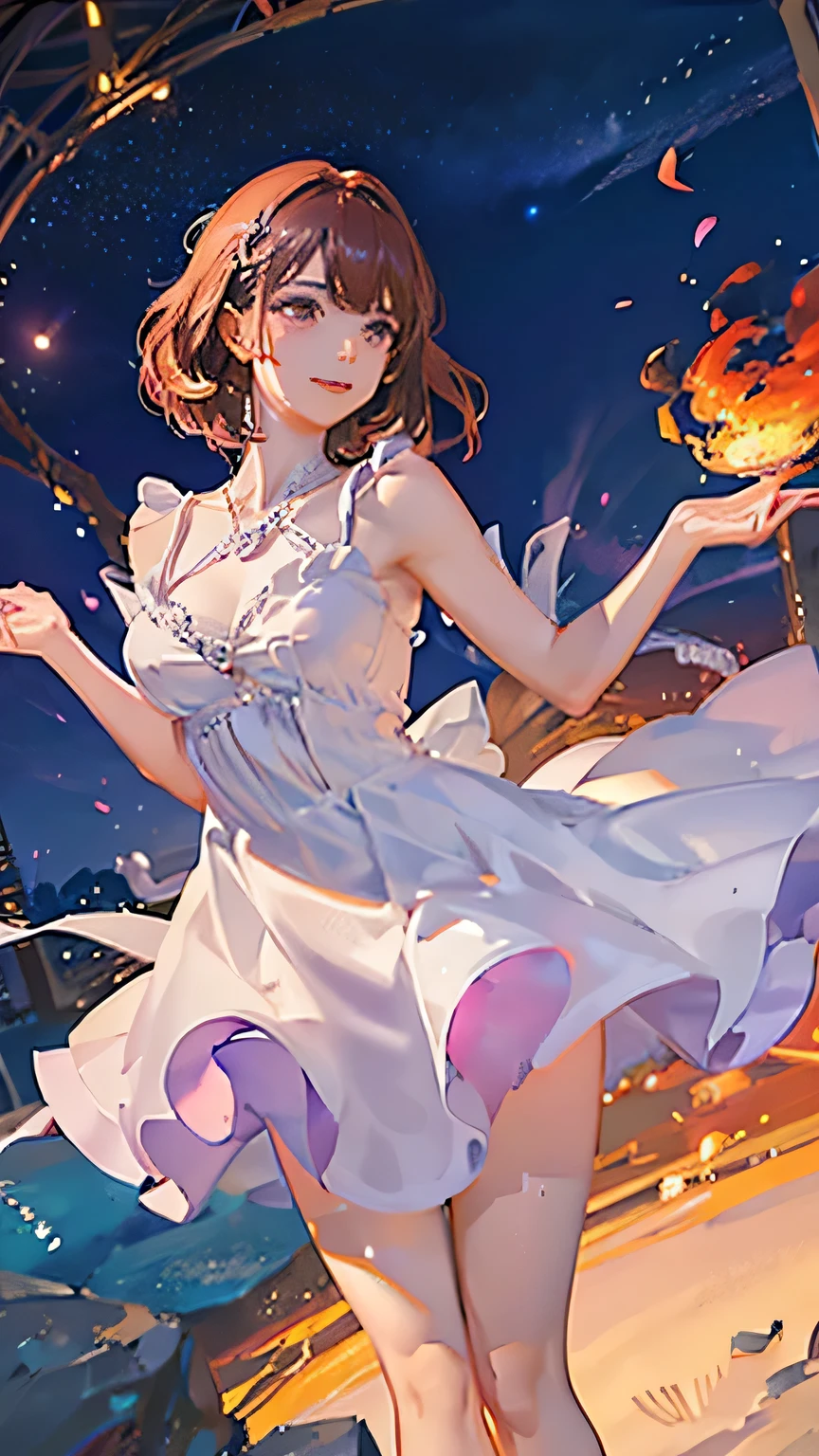 (highest quality, High resolution), Glowing Eyes, Delicate facial features, Vibrant colors, Dreamy atmosphere, Fantasy Theme, Floral Background, Graceful Movement, Detailed clothing, loose fitting dress, Elegant fashion, Magic lighting, Mysterious Aura, Heavenly Beauty, Magic thread, Whimsical elements,Big Breasts、Red attire、Colorful costumes、lingerie、Purple outfit