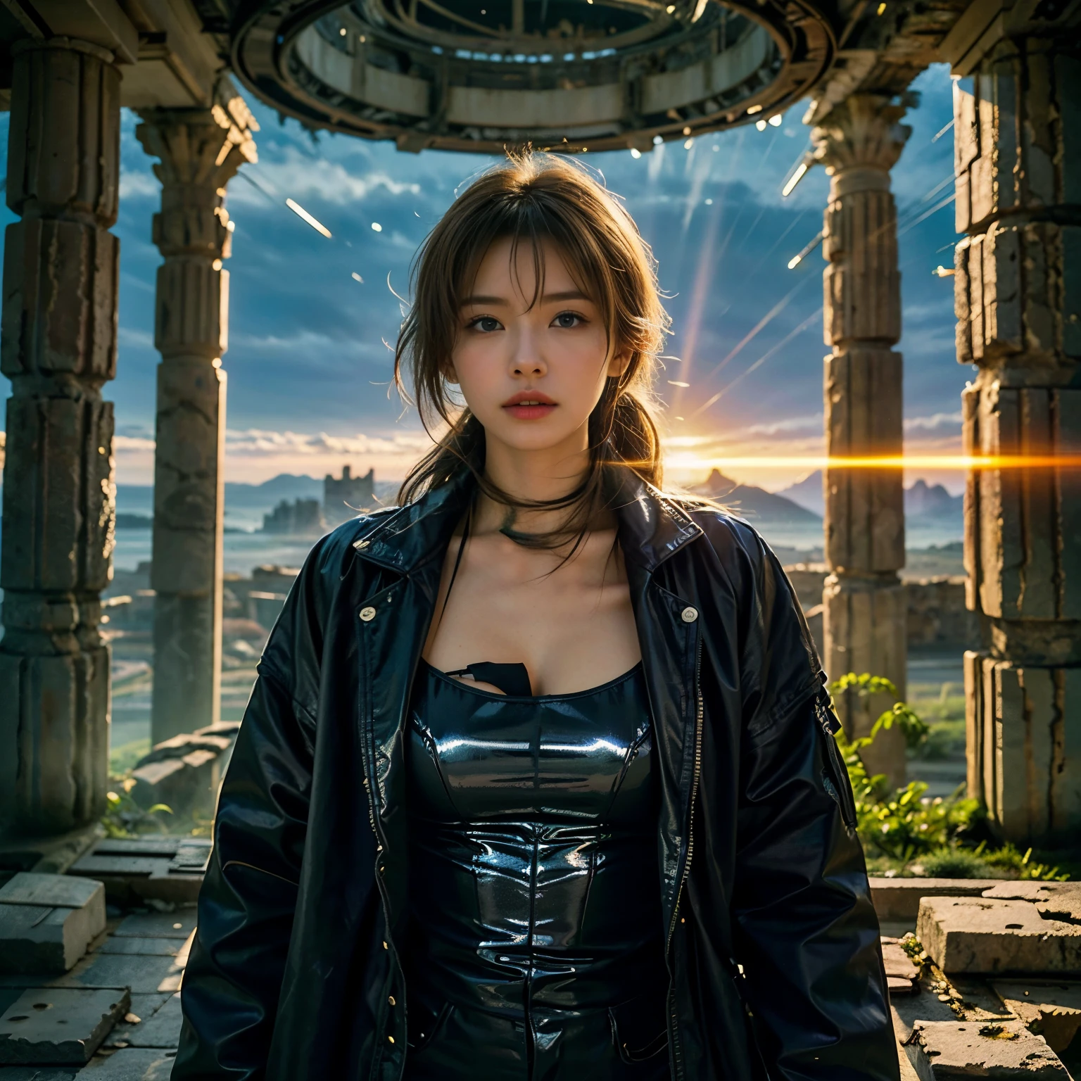 (High resolution、masterpiece:1.2)、Super detailed、(Photorealistic:1.37)、SF、Adventurer、Explore ancient ruins、Gorgeous detailed face and figure、Ideal proportions、Big Breasts、Beautiful long straight hair tied in a braided ponytail、blonde、(stylish、Holographic Coat:1.4)、Dynamic pose、Dynamic angle、treasure hunter、interstellar background、Advanced technology、Glowing Light、Extraterrestrial relics、Exciting action、Breathtaking landscapes、Amazingly detailed alien architecture、Ethereal colors、天bodyの雰囲気、Out-of-this-world scenery、laser weapon、Intense emotions、Adrenaline-pumping adventure、Thrilling suspense、Action-packed quests、Distant future、A young and beautiful woman、見事な特徴と完璧なbody型で、大胆かつ恐れを知らないtreasure hunterとして描かれ、In outer space(Ancient extraterrestrial ruins:1.6)Explore the depths of、This work、信じられないほどのHigh resolution（highest quality、4k、8k、High resolution、masterpiece：1.2）とSuper detailed（Photorealistic：1.37）Proud of its depiction of、The face of the hero、body、Captures every intricate detail of the surrounding environment、SFジャンルに重点を置いたThis work、Advanced technology、魅惑的なinterstellar background、Introducing the scenery of another world。キャラクターのDynamic poseと角度が、It adds energy and a sense of adventure to the scene.。彼女の長く美しいblondeの髪は細心の注意を払ってポニーテールに編み込まれており、Enhances aesthetic appeal、全body的な外観に優雅さを加えています、treasure hunterとして、She encounters various relics and ancient structures、それらは絶妙なディテールでEthereal colorsで描かれ、The celestial atmosphere captivates the audience.、In this work、The protagonist engages in a thrilling quest、It also features intense emotions and adrenaline-pumping action as you face dangerous challenges.、laser weaponと未来的な要素がSFの雰囲気を醸し出し、視聴者に視覚的に驚異的で没入感のあるbody験を提供します、mynatalee woman、cr1r3、natural breasts,underwater,