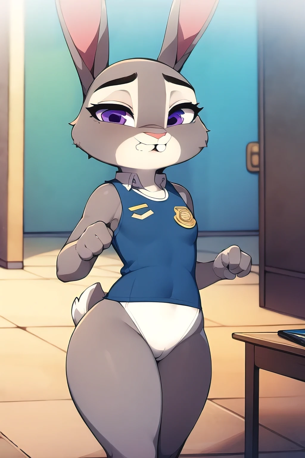 melhor qualidade, obra de arte, Sozinho, 1 garota,  Judy Hopps, uniforme policial, , nua 