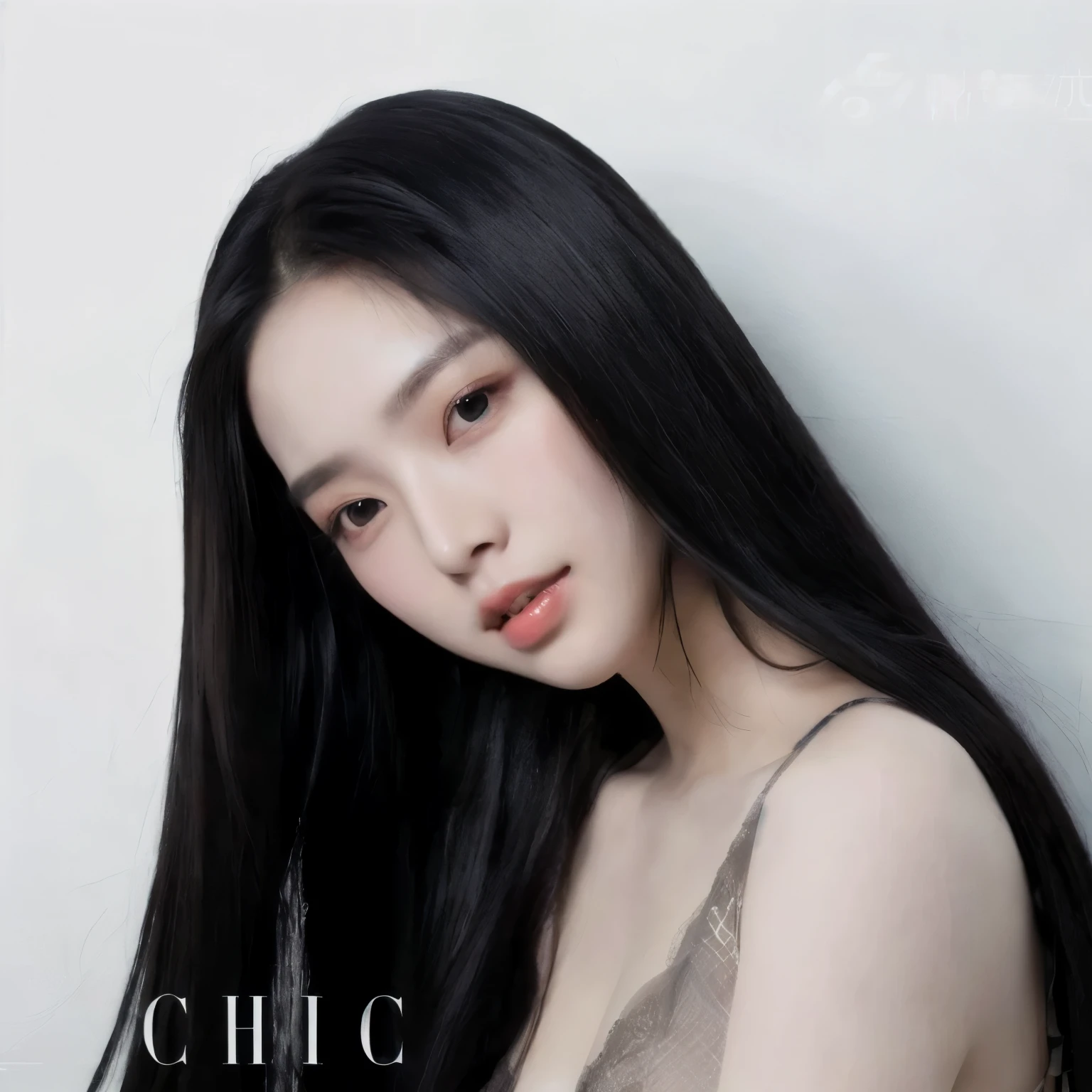 a close-up of a woman with long black hair wearing a bra, Xintong Chen, chiho, heonhwa choe, sha xi, Chengyou Liu, Qichaowang, beautiful chinese model, realista. Cheng Yi, Lulu Chen, Jiyun Chae, Yanjun Chengt, choi, AIJ, luji, por Ju Chao
