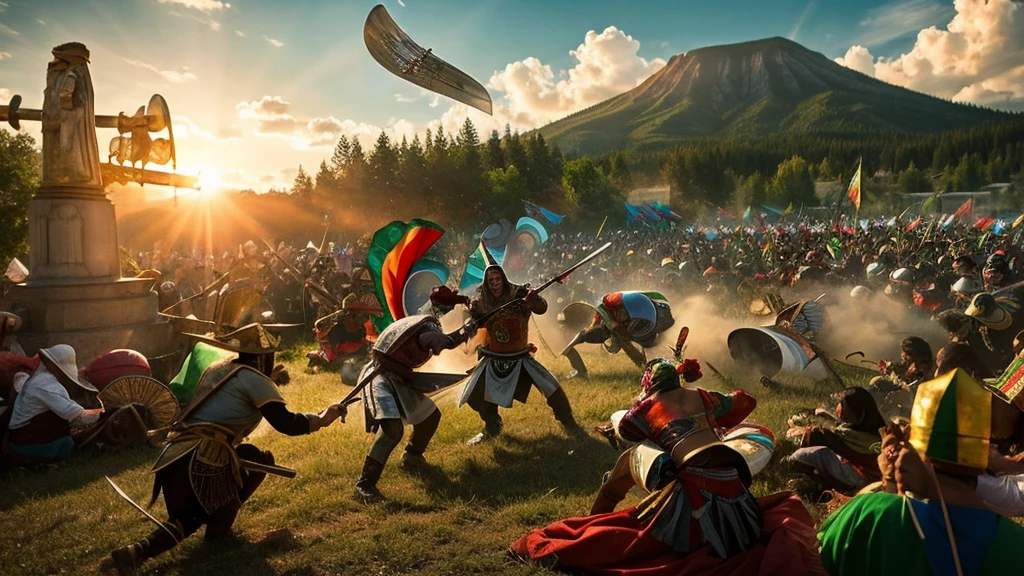 Create a detailed picture of Cinco de mayo that represents history and battle
