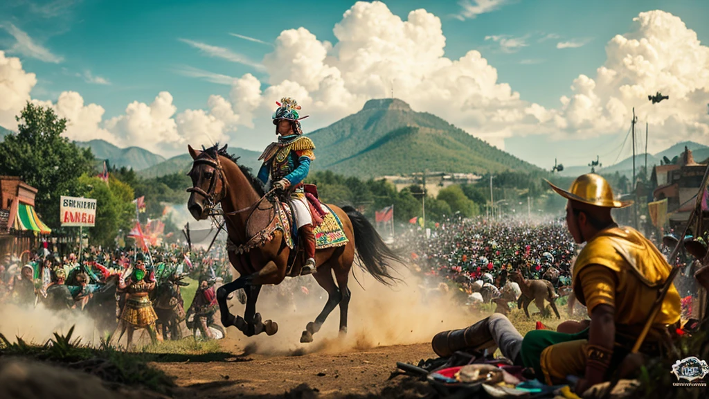 Create a detailed picture of Cinco de mayo that represents history and battle