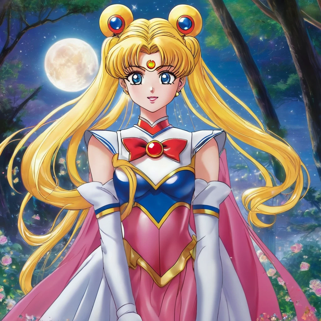 (ohwx) Sailor Moon (played by Margot Robbie)   basks in a cascading aura of mystical enchantment, radiating vibrant waves of magical energy. She gracefully utters the incantation, channeling the Armor of Love, whose bewitching design reveals a hint of audacious sensuality while remaining tastefully suitable for work. As the transformative energy envelops her, Sailor Moon's face flushes with comical embarrassment at the sight of her scantily-clad attire. To preserve her modesty, she tries to adjust the revealing outfit without compromising its enchanting allure. The Armor of Love accentuates her feminine grace, enhancing her ethereal beauty as soft silhouettes of delicate lace and shimmering ribbons adorn her slender figure. Her eyes sparkle with a mix of determination and vulnerability, reflecting the duality of her courageous spirit. The scene is bathed in a soft glow, casting a warm and romantic ambiance that enhances the charm and elegance of Sailor Moon's transformation. The colors, vibrant yet soothing, blend harmoniously, evoking a sense of whimsy and wonder. The scene is illuminated by a gentle, natural lighting that accentuates the delicate features of Sailor Moon's face as well as the intricate details of her outfit. The background showcases a dreamy landscape of sparkling stardust and celestial elements, resonating with the magical universe she embraces. This masterpiece resonates with best quality, allowing viewers to immerse themselves in the exquisite artistry, ultra-detailed craftsmanship, and vivid colors that bring Sailor Moon's transformation to life. (Full body shot, show her from head to toe, show all of her)