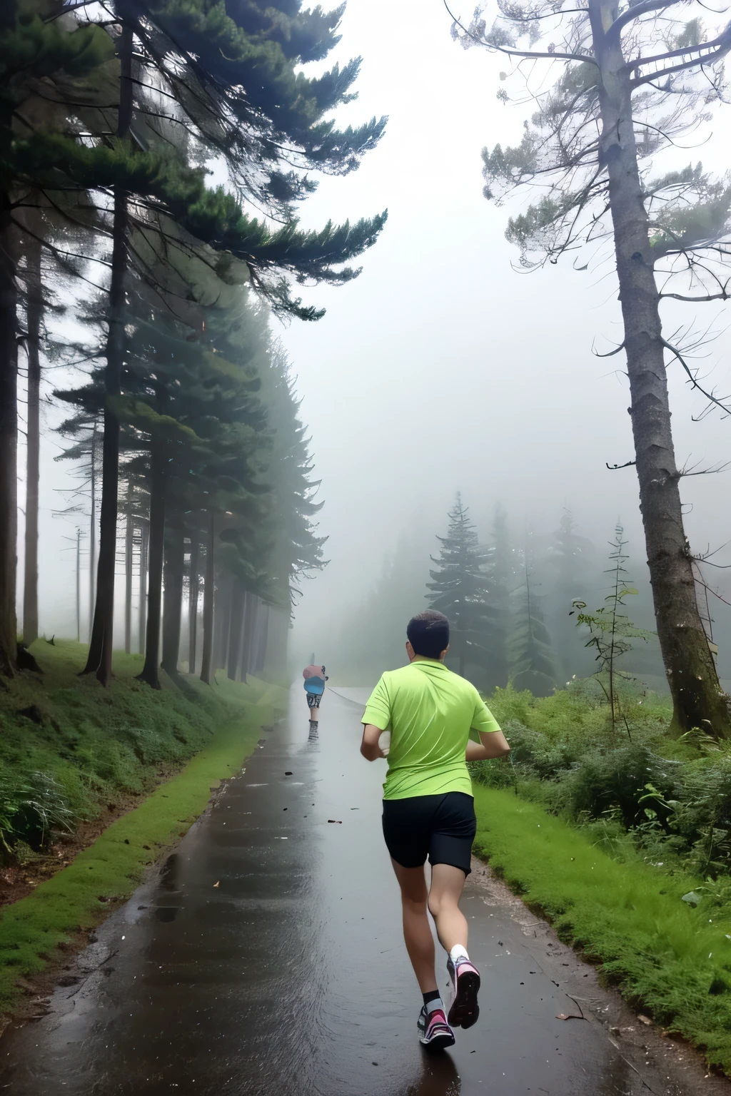 run in forest , it is cloudy , it will start rain