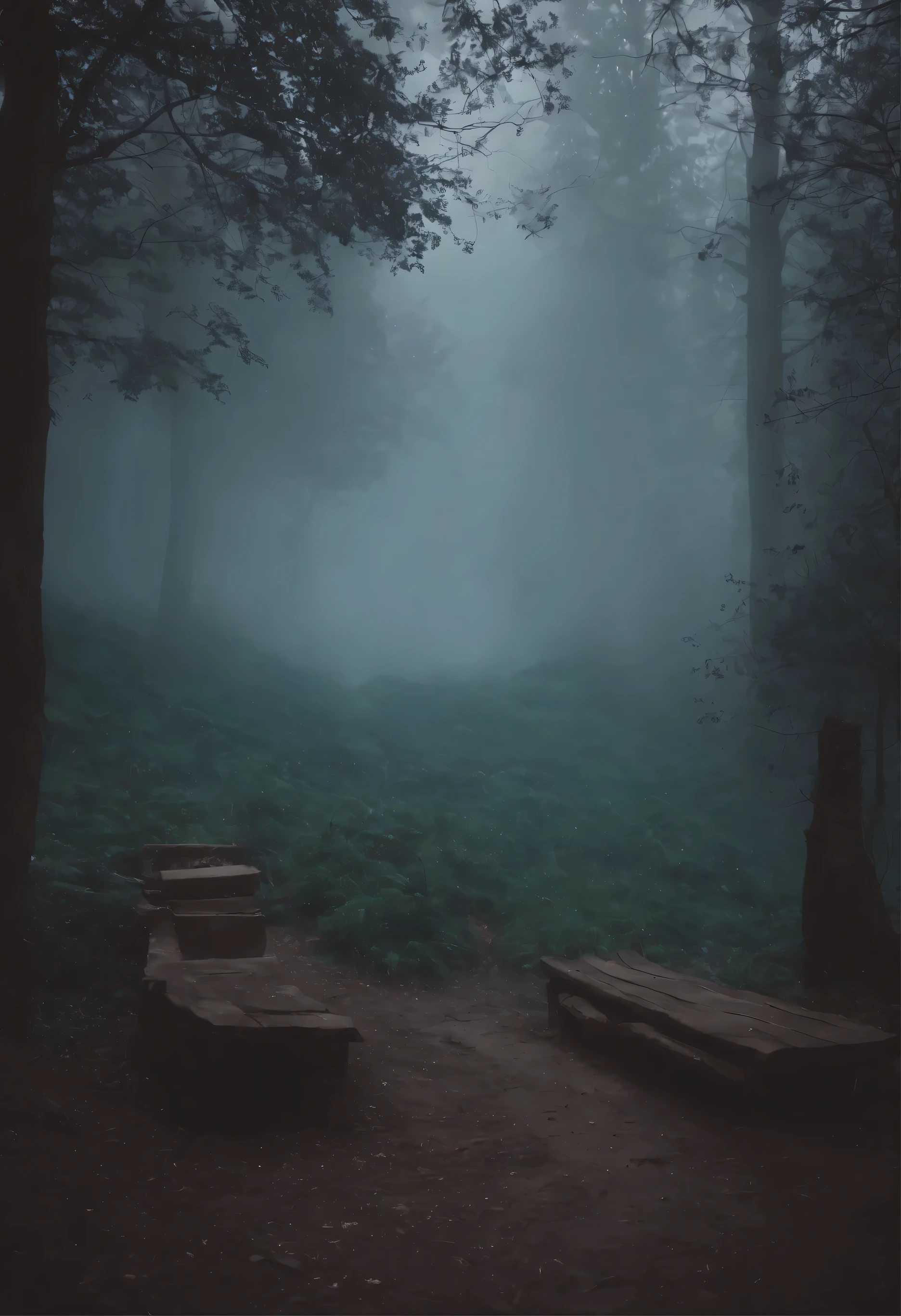 night、Woodland、bat、fog