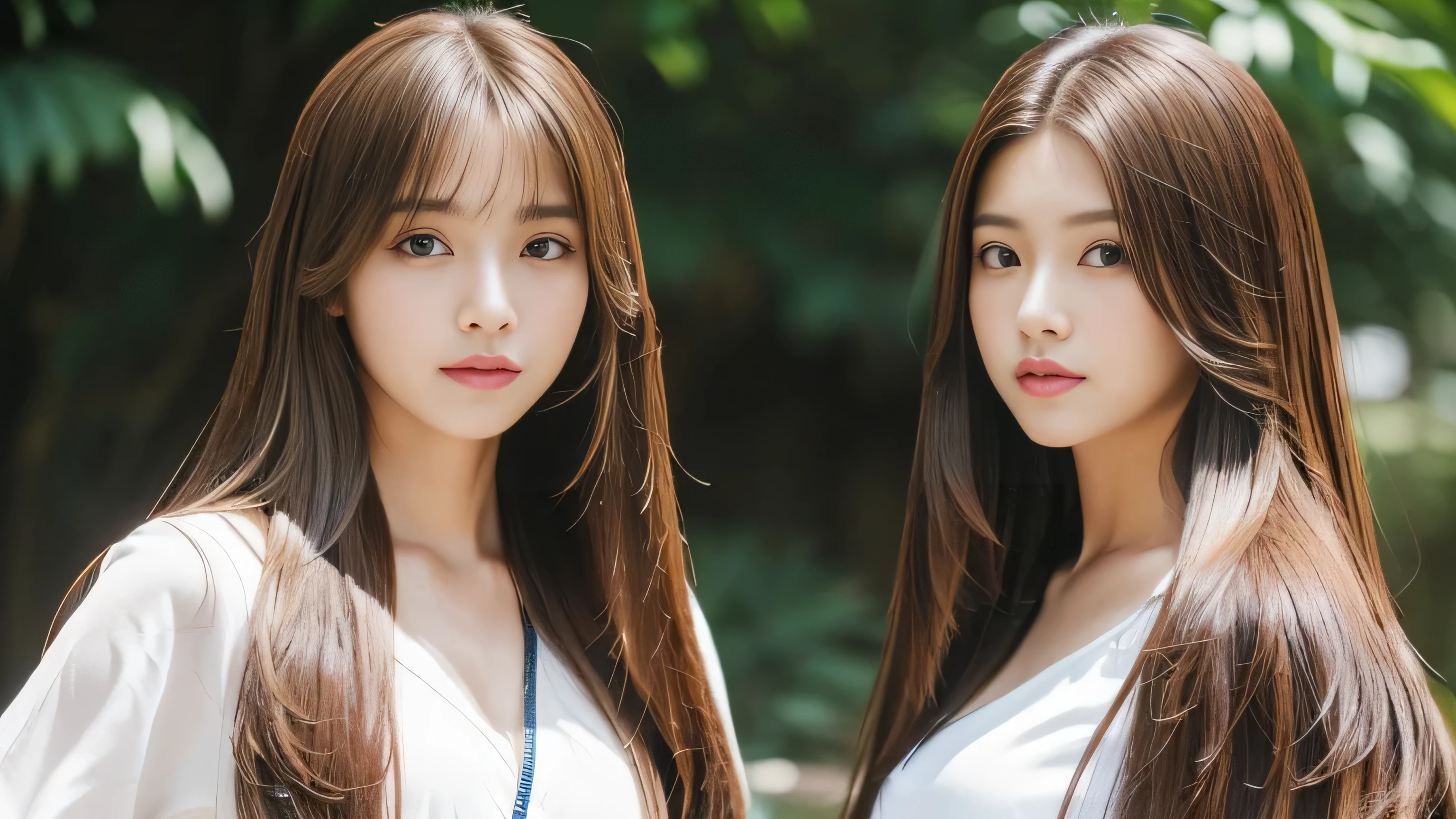 (((Identical twins standing happily facing each other A photo of them standing from the front))) (3women with length brown hair posing for a picture, thin and shiny hair, Ulzzang, long and straight hair of brown color,, Brown long hair, beautifulgemini portrait, Brown long hair, beautifulgemini, length Hair, Smooth Hair, Flowing brown hair, With the same hairstyle, length, Flat Hair, length brown hair, Attractive long hair, Beautiful brown hair Two women with long brown hair posing for a photograph, Digital Art inspired by Wang Duo, tumbler, Digital Art, thin and shiny hair, Ulzzang, long and straight hair of brown color,, Brown long hair, beautifulgemini portrait, Brown long hair, beautifulgemini, length Hair, Smooth Hair, Flowing brown hair, With the same hairstyle, length, Flat Hair) ((both sides Random poses showing as much back and hair as possible:1.8)) ((Both sides Beautiful 24 year old hair model with long black hair, girl with super Very long hair that reaches down to the ankles, extremely Very long hair that reaches down to the ankles, Very long hair that reaches down to the ankles,Very long hair that reaches down to the ankles , Flowing Hair, very Very long hair that reaches down to the ankles, Very long hair that reaches down to the anklesgirl,Very long hair that reaches down to the ankles , flowing light brown hair, length Hair windy, Very long light brown hair, flowing light brown hair,Incredibly straight long-lasting hair, Abnormally long髪!!!! Her highest quality!!!! hair is long and straight., very long light brown hair that reaches down to the ankles, highest quality light brown hair , , Highest quality long straightなVery long hair that reaches down to the ankles straight, beautiful, High quality hair, Very long hair that reaches down to the ankles and highest quality straight light brown hair, straight, highest quality light brown hair, Perfect silky straight hair of the highest quality, straight, highest quality light brown hair , lengthLight brown hair straight hair, length, Thick and voluminous light brown hair Her hair is long and straight, Very long light brown hair, Abnormally long、or very long light brown hair, very long, straight, Light brown hair that reaches down to her ankles, Abnormally very long straight, beautiful hair of the highest quality, length Hair, length, straight light brown hair ,Extraordinarily very long light brown hair that lasts forever and free straight light brown hair , straight light brown hair)) (Both sides bangs are perfect.:1.3) (Japan's most sexy and beautiful 24-year-old beauty model) (Both sides They look at the viewer with a very captivating expression...) ((highest quality)), ((masterpiece)), (Familiar) (Get used to it) Perfect Face (both sidesHer skin is a typical Japanese skin color. And very detailed) (Both SidesBig Tits:1.3) (both sides She is wearing a beautiful shiny white camisole.) (both sides She has a beautiful face and a typical Japanese figure...., Narrow eyes) (both sides She has perfect beautiful and sexy makeup and face Lipstick is light red A solid eyeliner) ((Rich 1.4)) (Very detailed)
