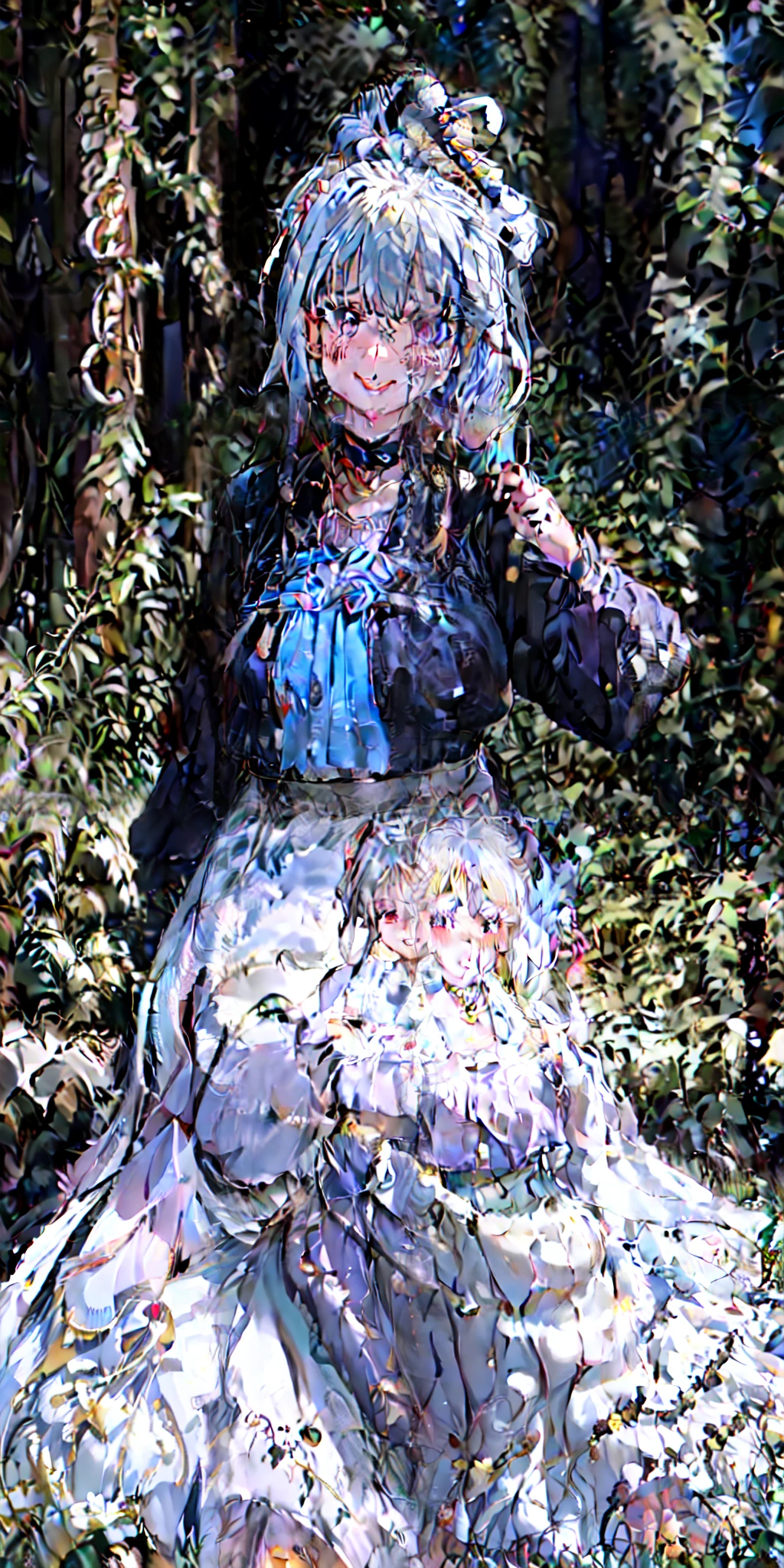 1girl,heart-shaped pupils,fingernails,hands on own face,white hair,purple eyes,(blush:1.1),choker,upper body,trembling,sweat,sweatdrop,heart,(speed lines:1.1),medium breasts, ((heavy breathing:1.3)), love, heart, crop top, happy, smile