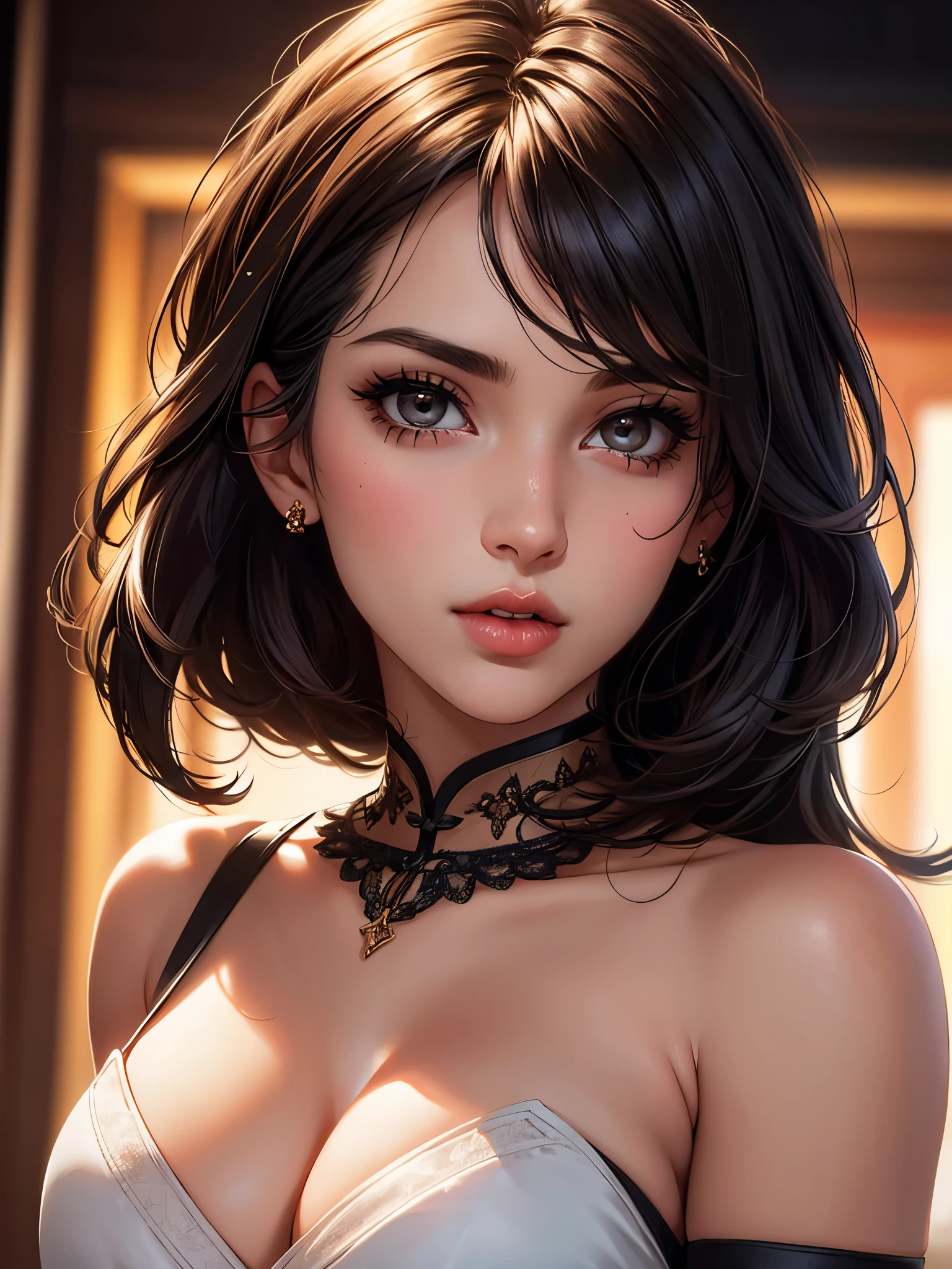 (best quality: 1.2), solve it completely, (actual, actual photo: 1.37), portrait, 8K RAW photograph, Career Arrest, UHD and beautiful, Image wallpaper, super detailed, Large file size, Ultra-detailed beautiful girl, Very detailed face, Ultra-detailed eyes, Contoured eyes, The skin texture is delicate, Each feature is carefully displayed, Fine finger contours, The shape of the nose is very precise, Expressive lips, Sexy lips, super-detailed lips, perfect anatomy, The background is not blurred, A story, twenties, cute girl, actual, super detail, UHD, Octane Render,