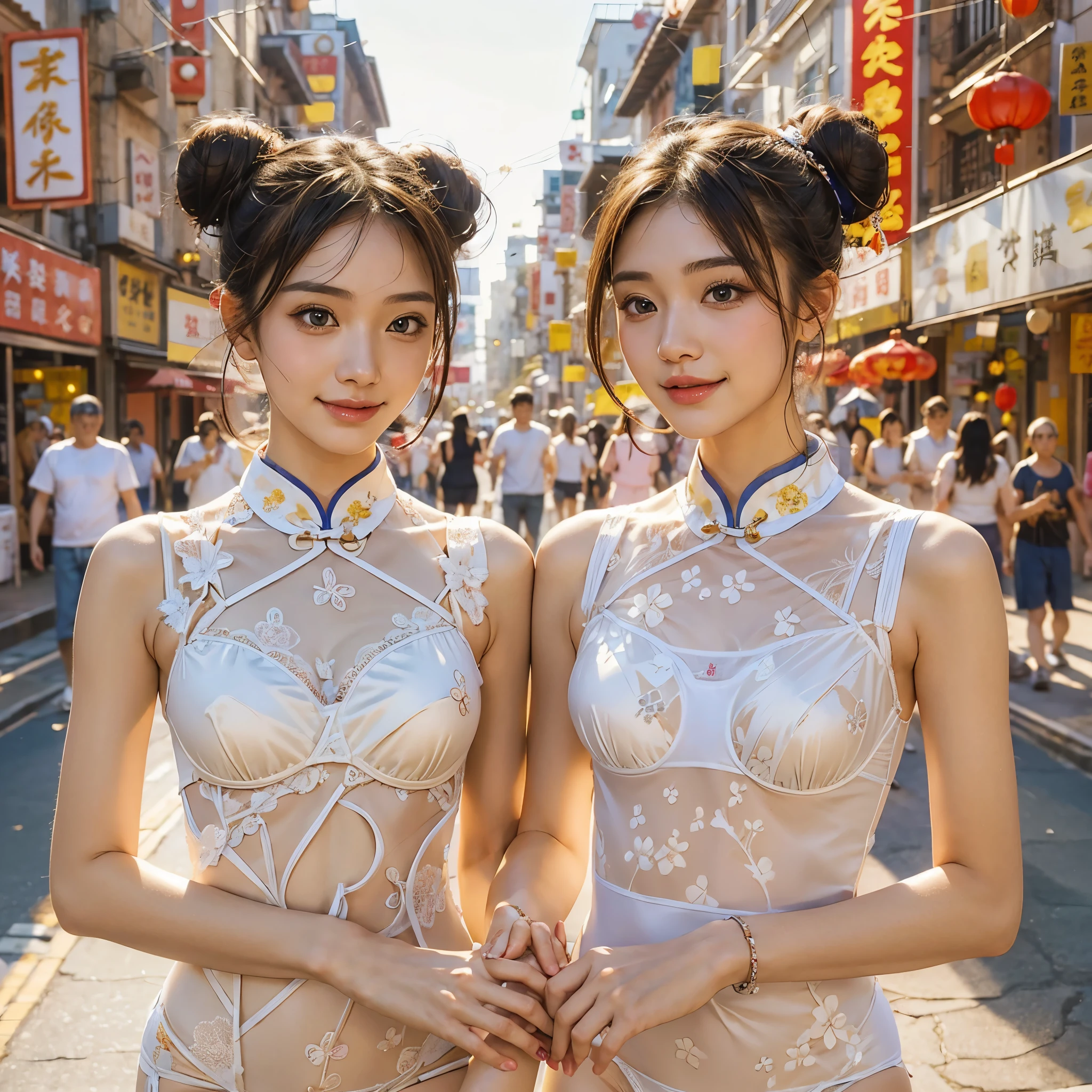 (Top Quality, 16k, Masterpiece: 1.3)), 1 Girl, Sharp Focus: 1.2, Beautiful Women with Perfect Figure: 1.4, Slender Abs: 1.2, (((Short Bob Hair)), ((Small: 1.4)), ((Beautiful Face Model: 1.3)), ((White Kimono of Transparent Fabric: 1.5)), Highly Detailed Face and Skin Texture, Detailed Eyes, Double Eyelids, (((Pause)), (Seductive)), Walking, Kyoto Streetscape,(no bra:1.2)