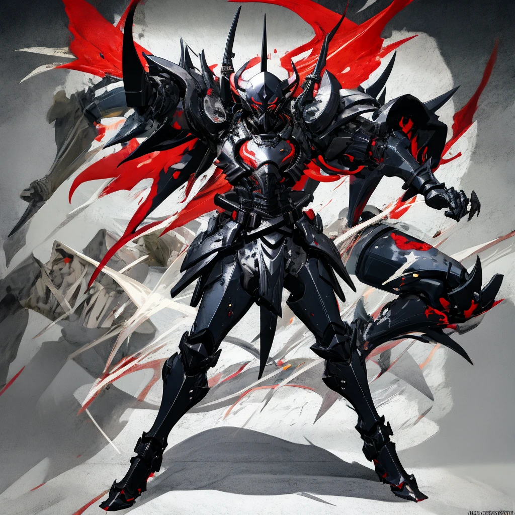 (((Detailed)))(((cool)))((deadly))(((white armour)))Evil eyes, cool ninja guy with full body armour, white from the armour cracks, armour resembles samurai armour but more darker, white armour, shadow power, red glowing sword, double sword in the hips, cool stance, detailed armour lines, ninja gas mask.