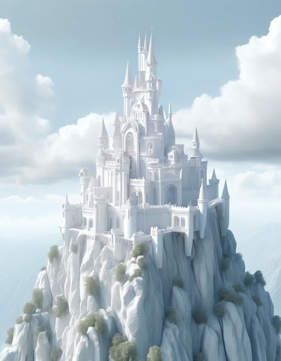 (A white dream castle on a high cliff face), (Minimalist composition), (Cloudy, rainy,)
Large distant view, (surrealism), (clean background), (Cinema4D rendering style), (high resolution photography), (high resolution photography), (high resolution photography).